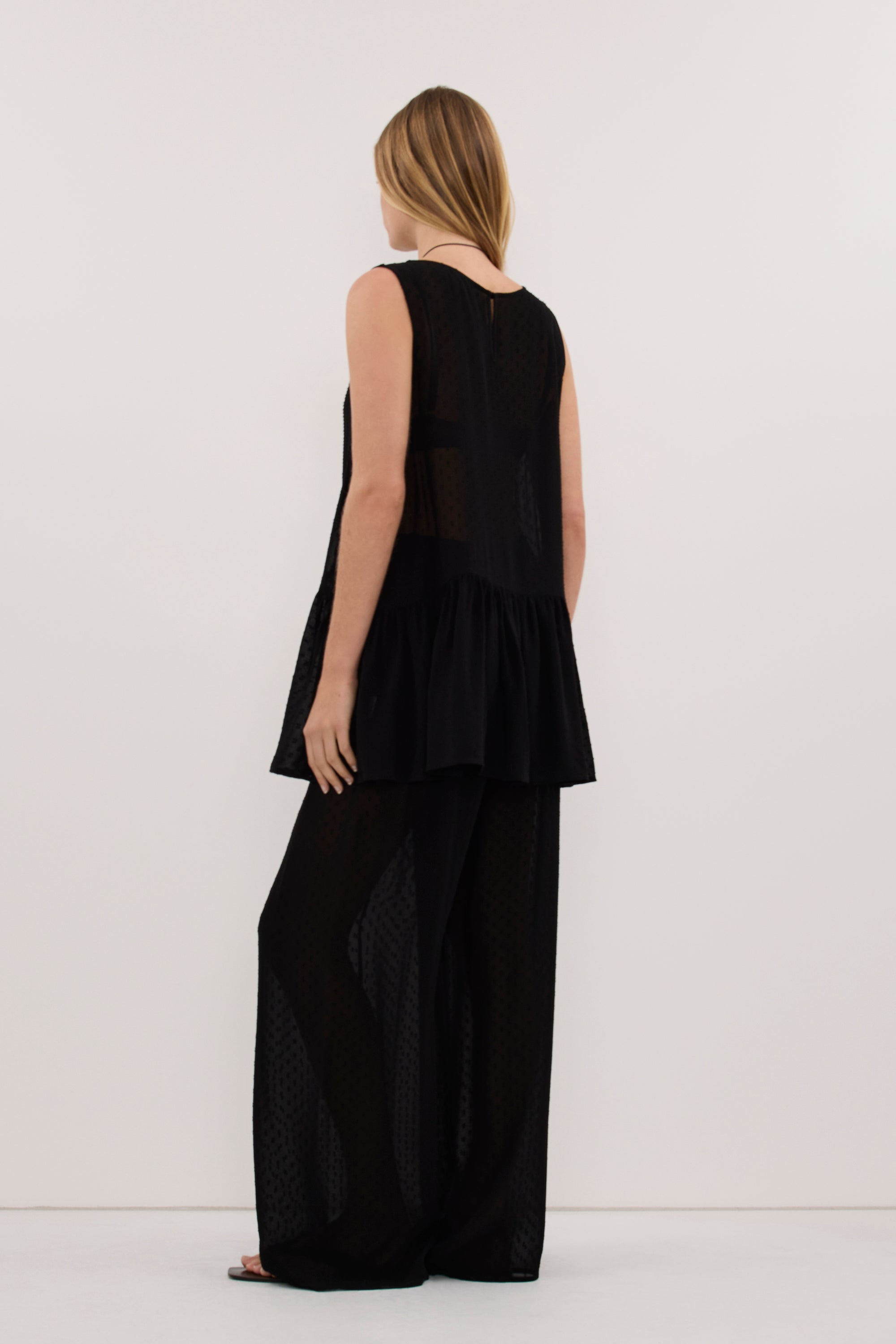 SALINA BLACK DOT DROP WAIST TOP