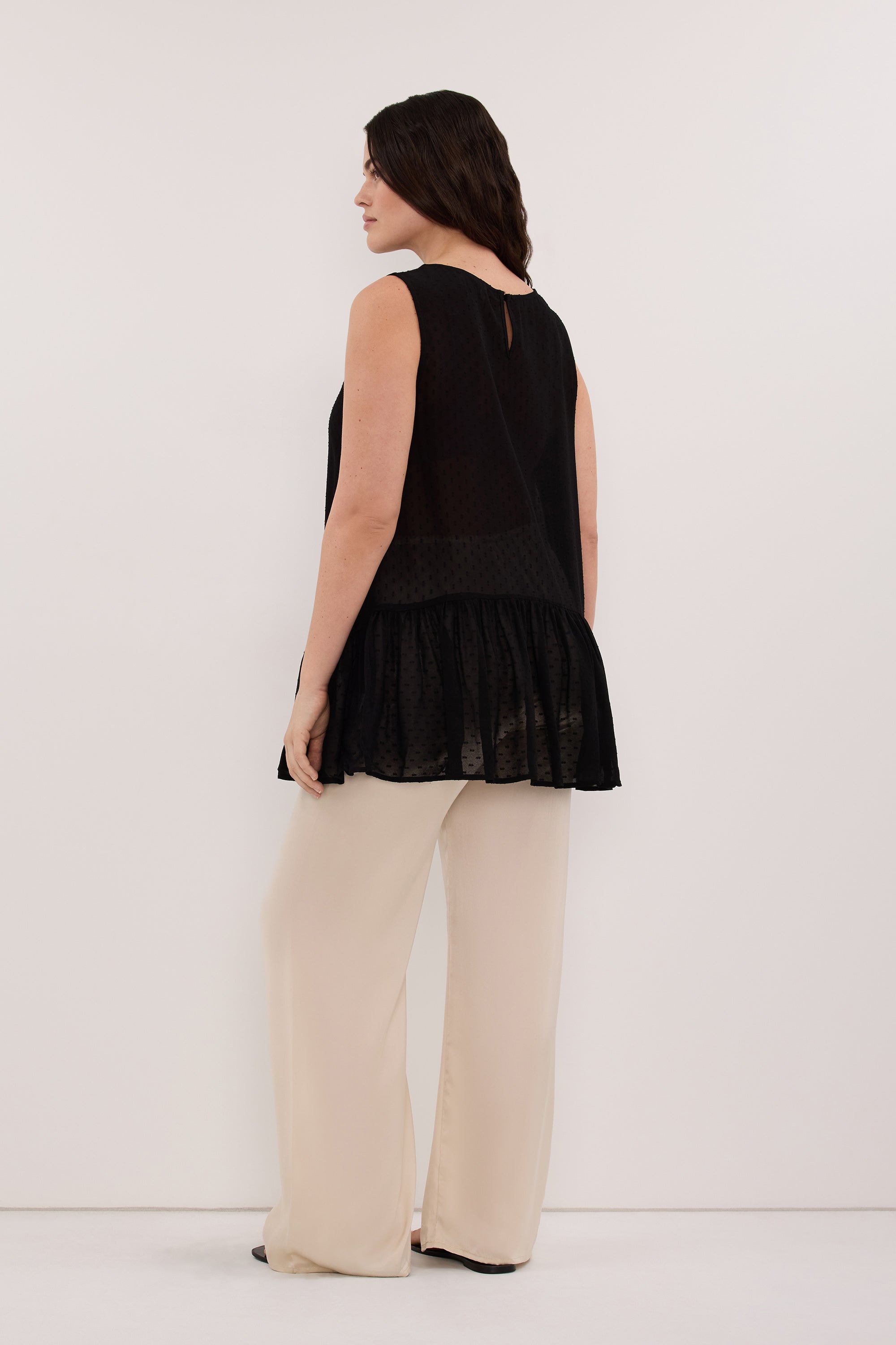 SALINA BLACK DOT DROP WAIST TOP