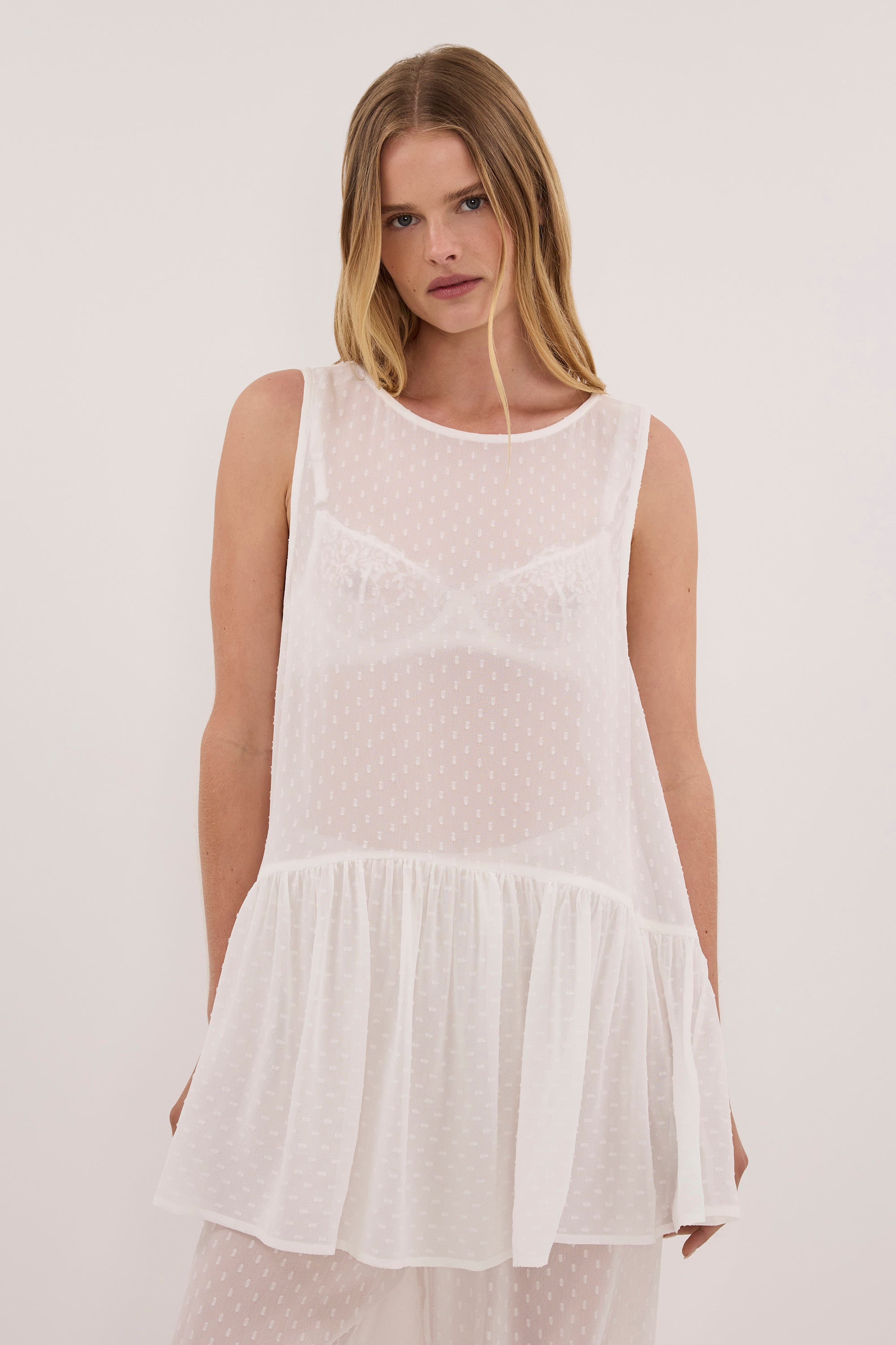 SALINA IVORY DOT DROP WAIST TOP