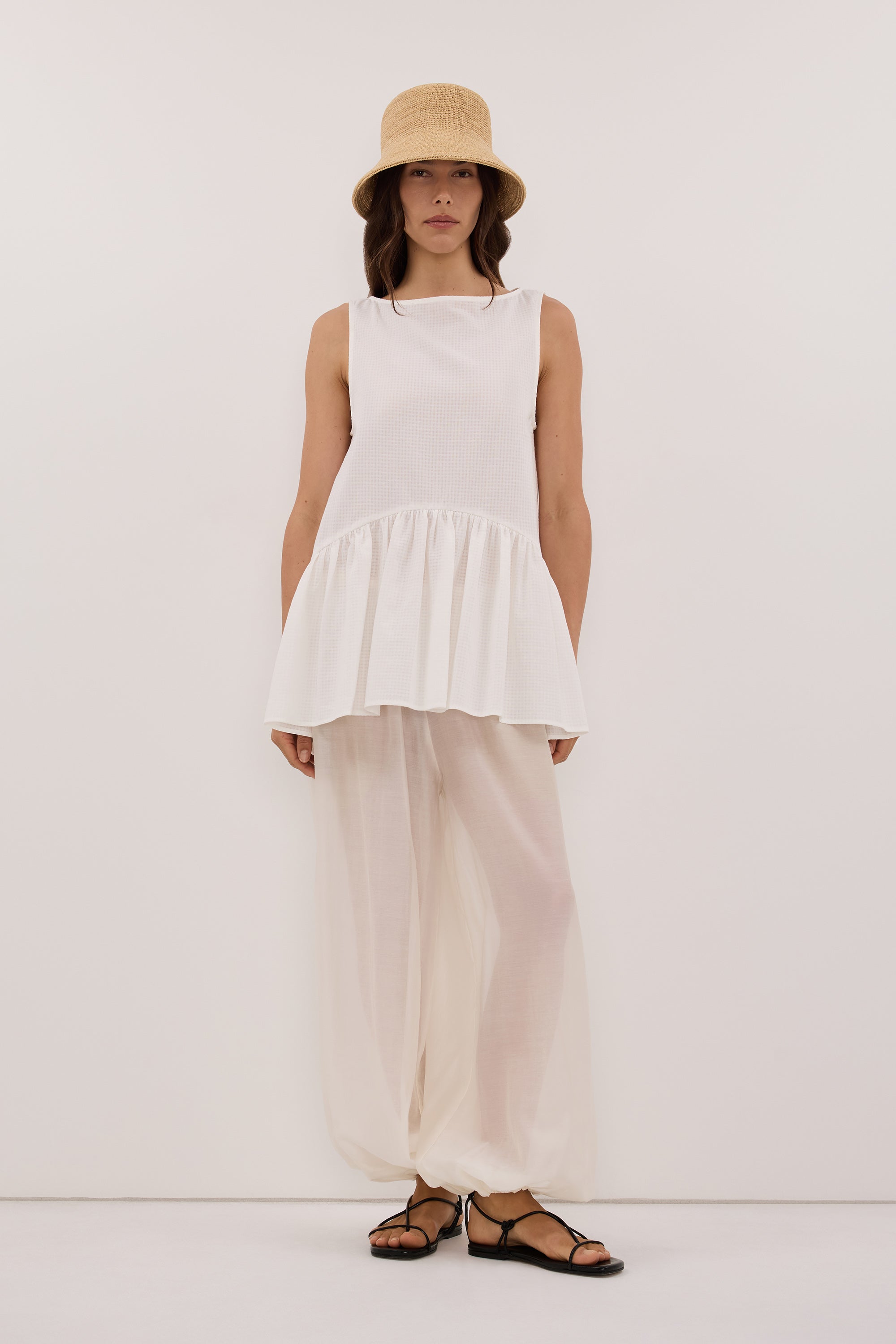 SAMMY WHITE COTTON DROP WAIST TOP