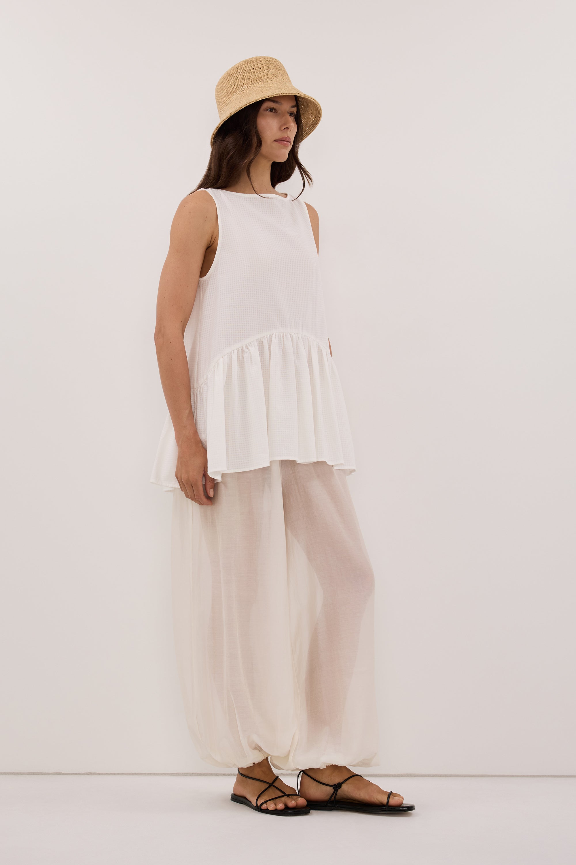 SAMMY WHITE COTTON DROP WAIST TOP