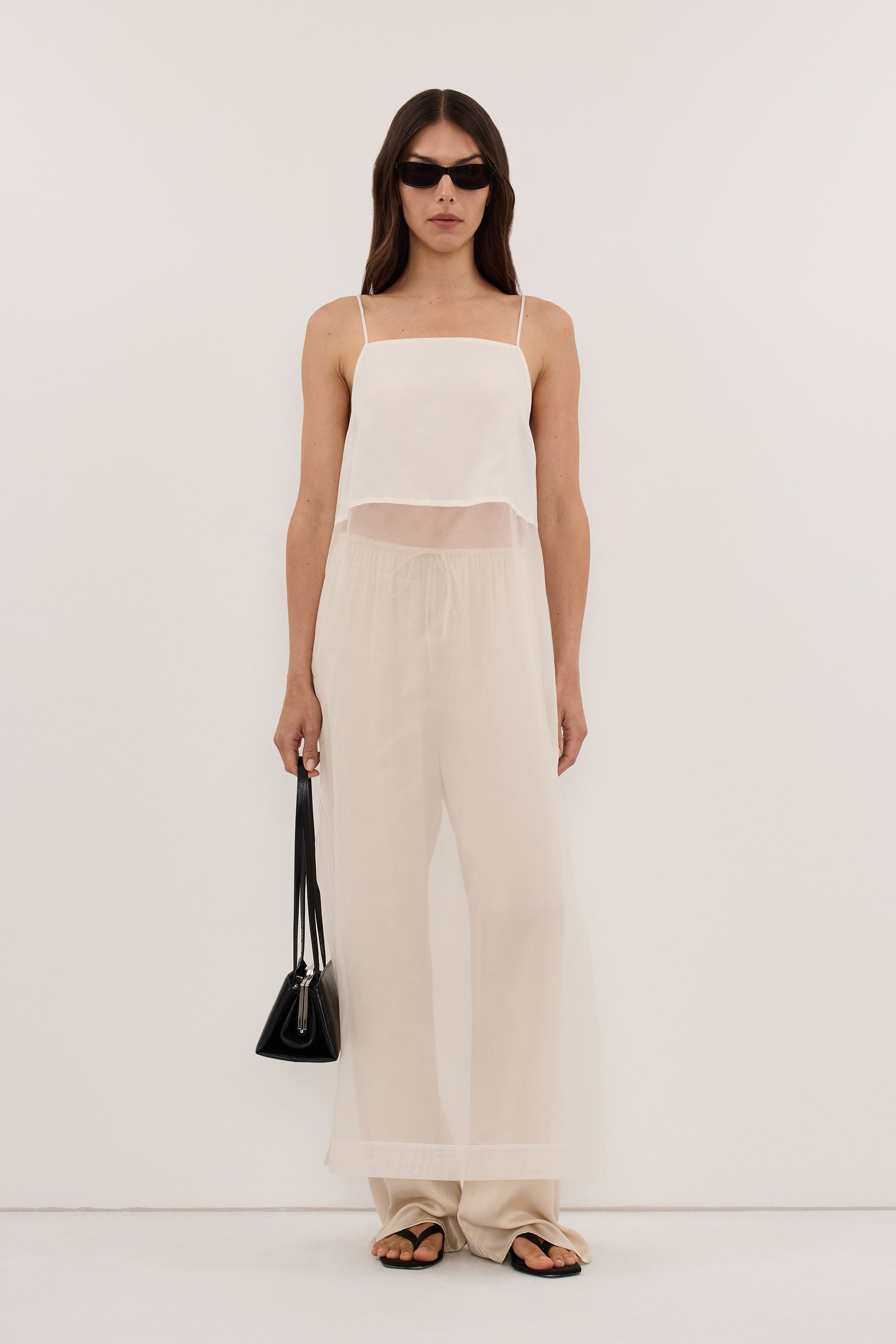 SIAN IVORY SILK ORGANZA TUNIC TOP