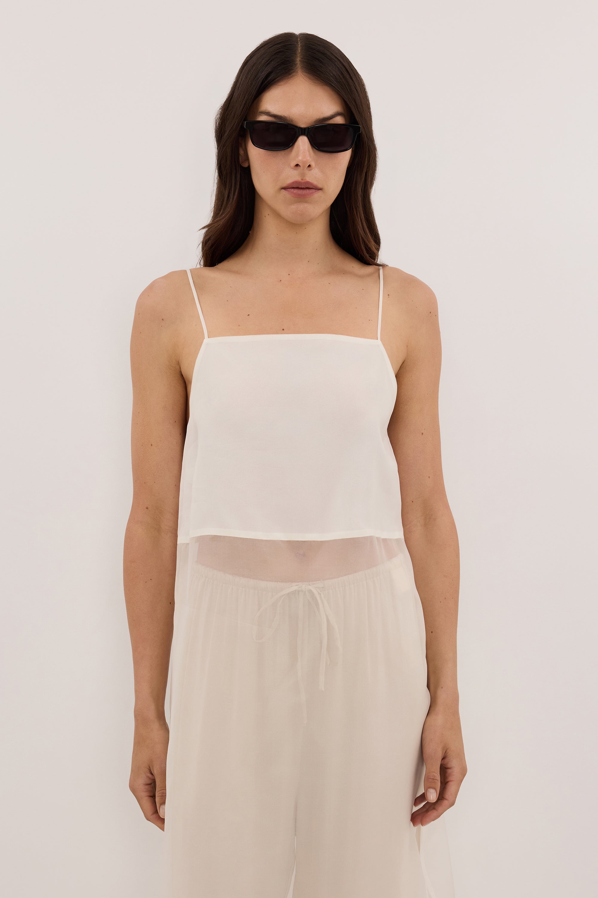 SIAN IVORY SILK ORGANZA TUNIC TOP