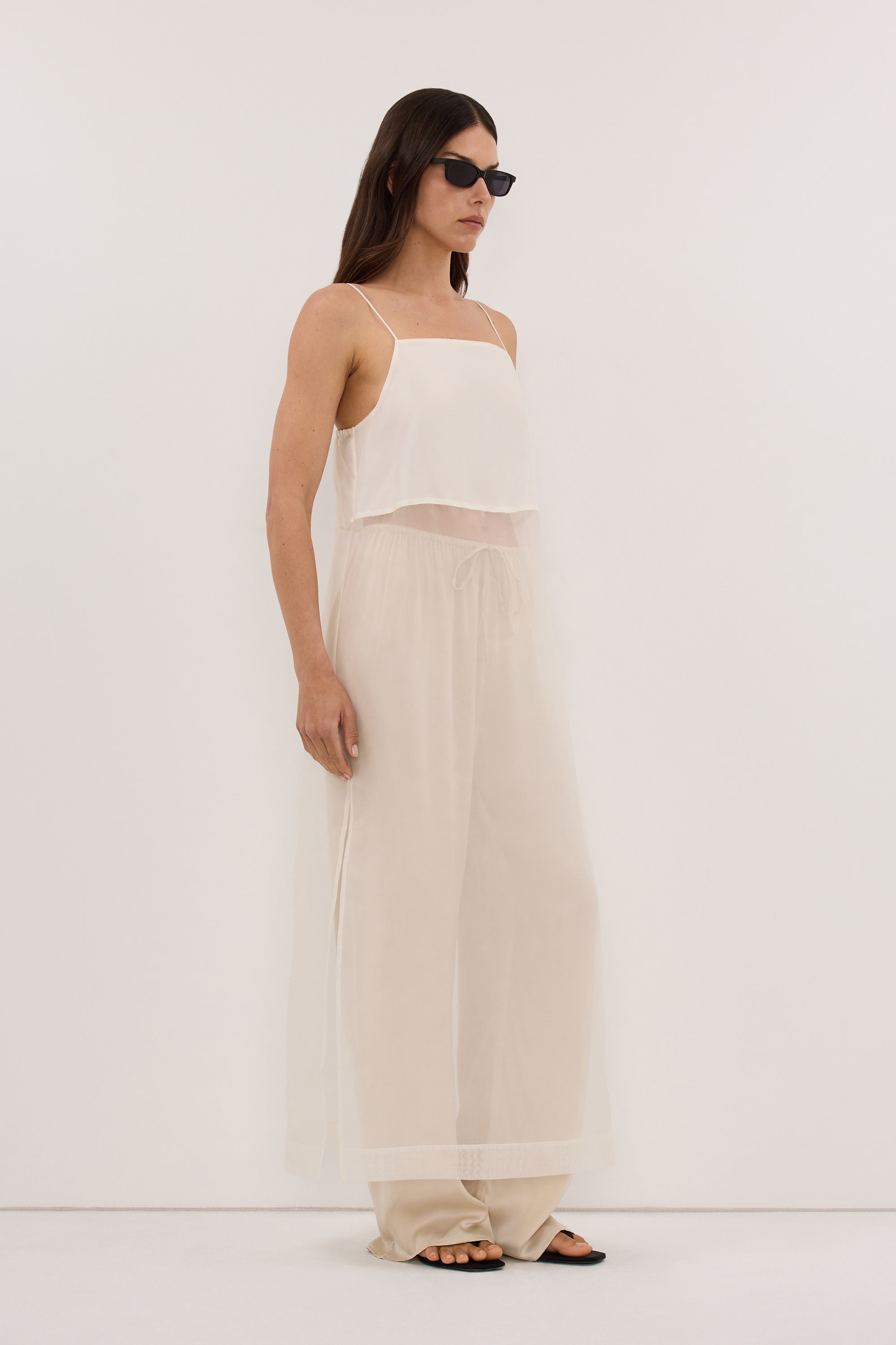 SIAN IVORY SILK ORGANZA TUNIC TOP