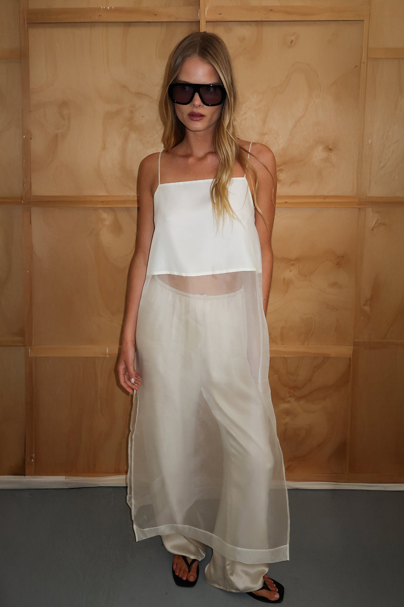 SIAN IVORY SILK ORGANZA TUNIC TOP