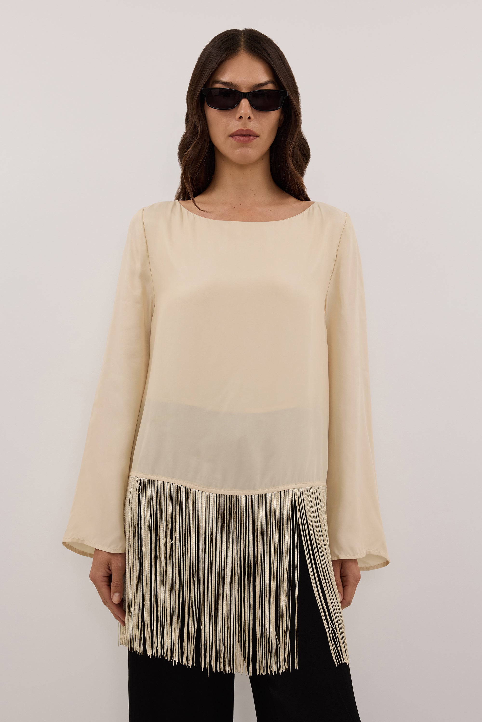 FIORA STRAW FRINGE LONG SLEEVE TOP - PRE ORDER