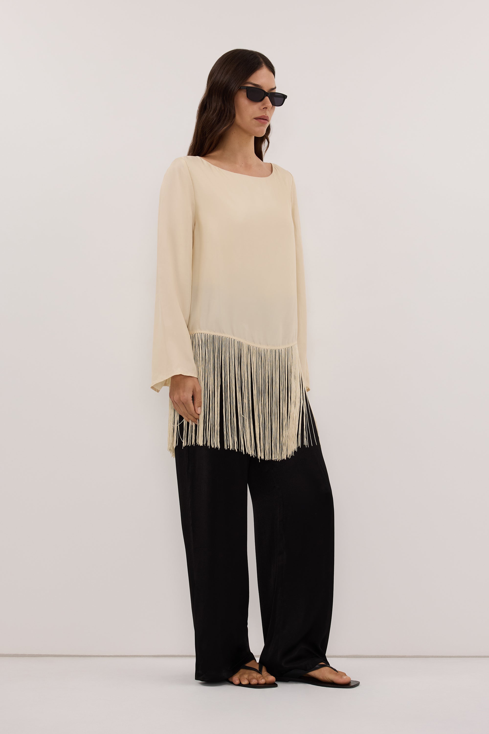 FIORA STRAW FRINGE LONG SLEEVE TOP - PRE ORDER