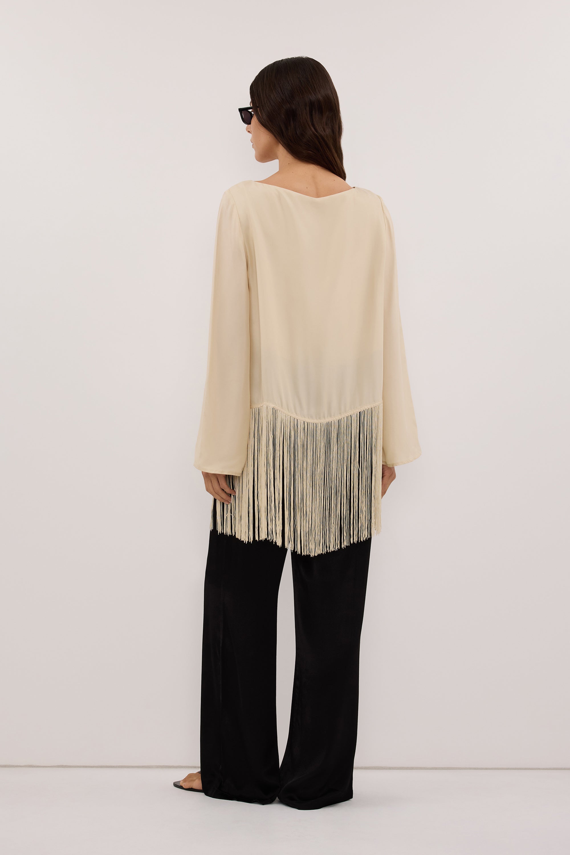 FIORA STRAW FRINGE LONG SLEEVE TOP - PRE ORDER