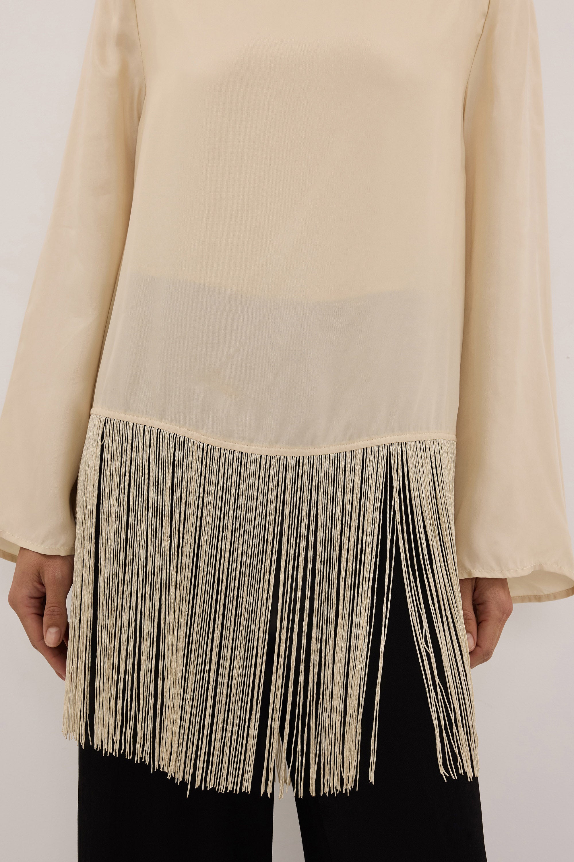 FIORA STRAW FRINGE LONG SLEEVE TOP - PRE ORDER