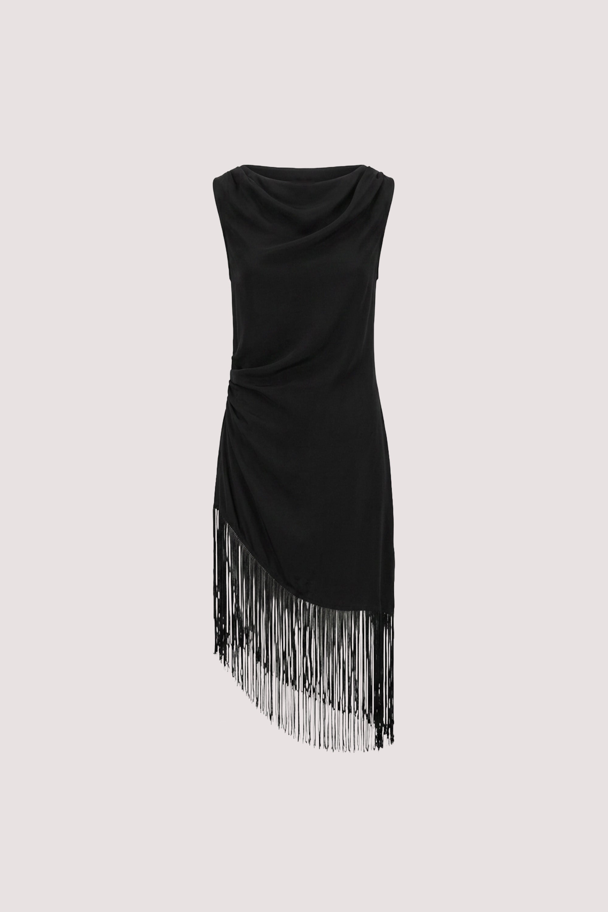 FIORA BLACK FRINGE ASYM TOP