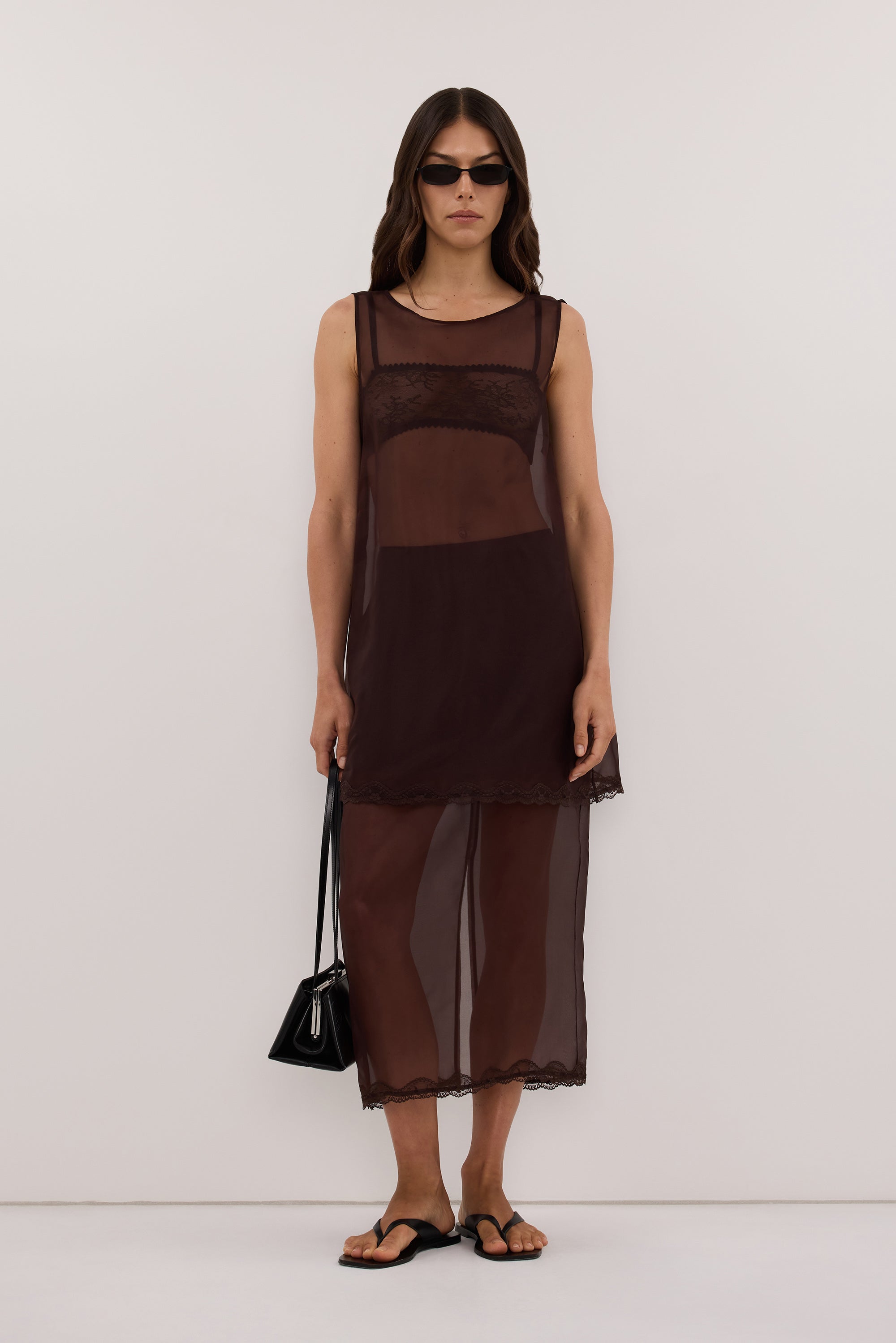 RAPHAEL DARK CHOC SILK ORGANZA TOP - PRE ORDER