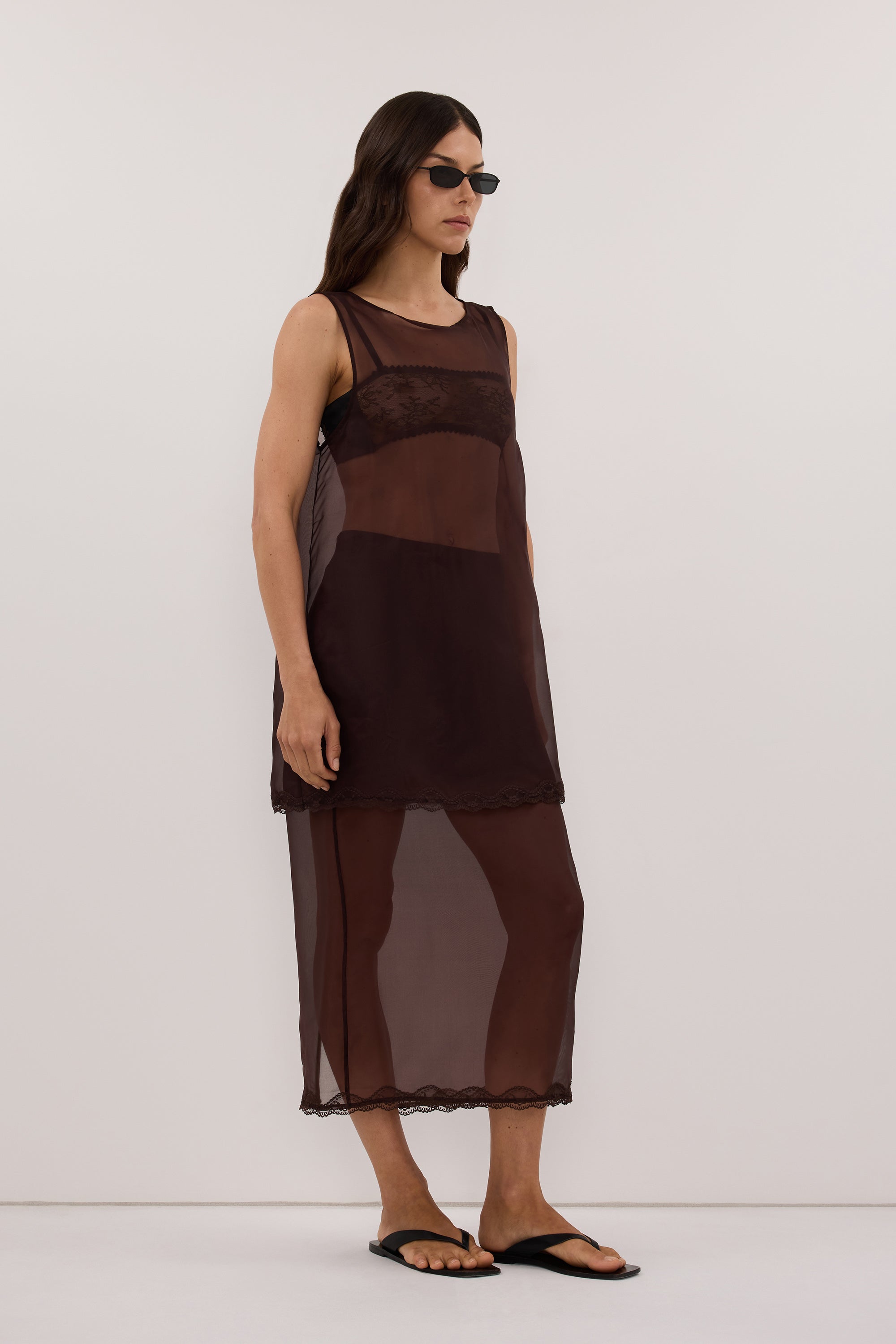 RAPHAEL DARK CHOC SILK ORGANZA TOP - PRE ORDER