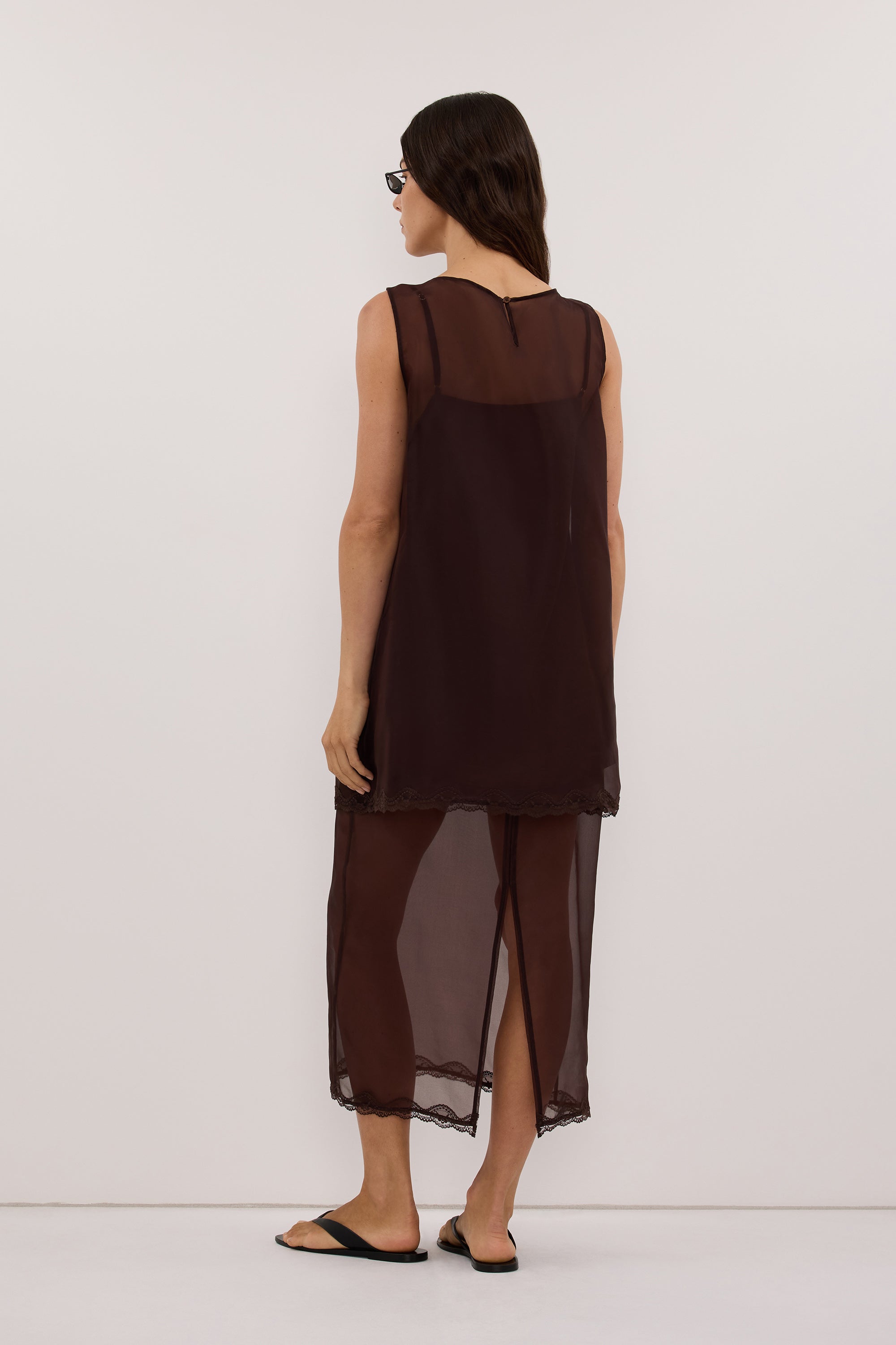 RAPHAEL DARK CHOC SILK ORGANZA TOP - PRE ORDER
