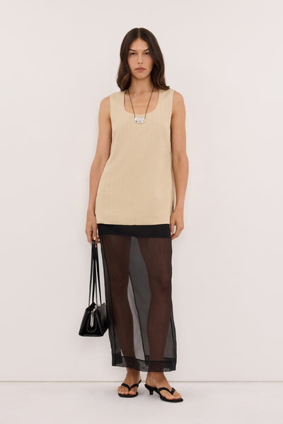 Helena  wearing RUNA WHEAT SCOOP NECK TOP