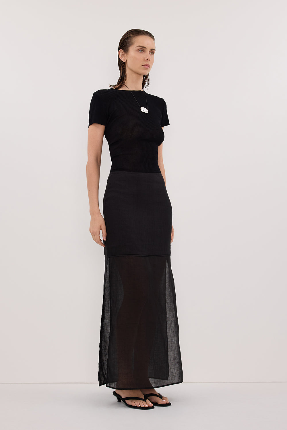 KAI BLACK RAMIE MIDI SKIRT Clothing DISSH Boutiques 