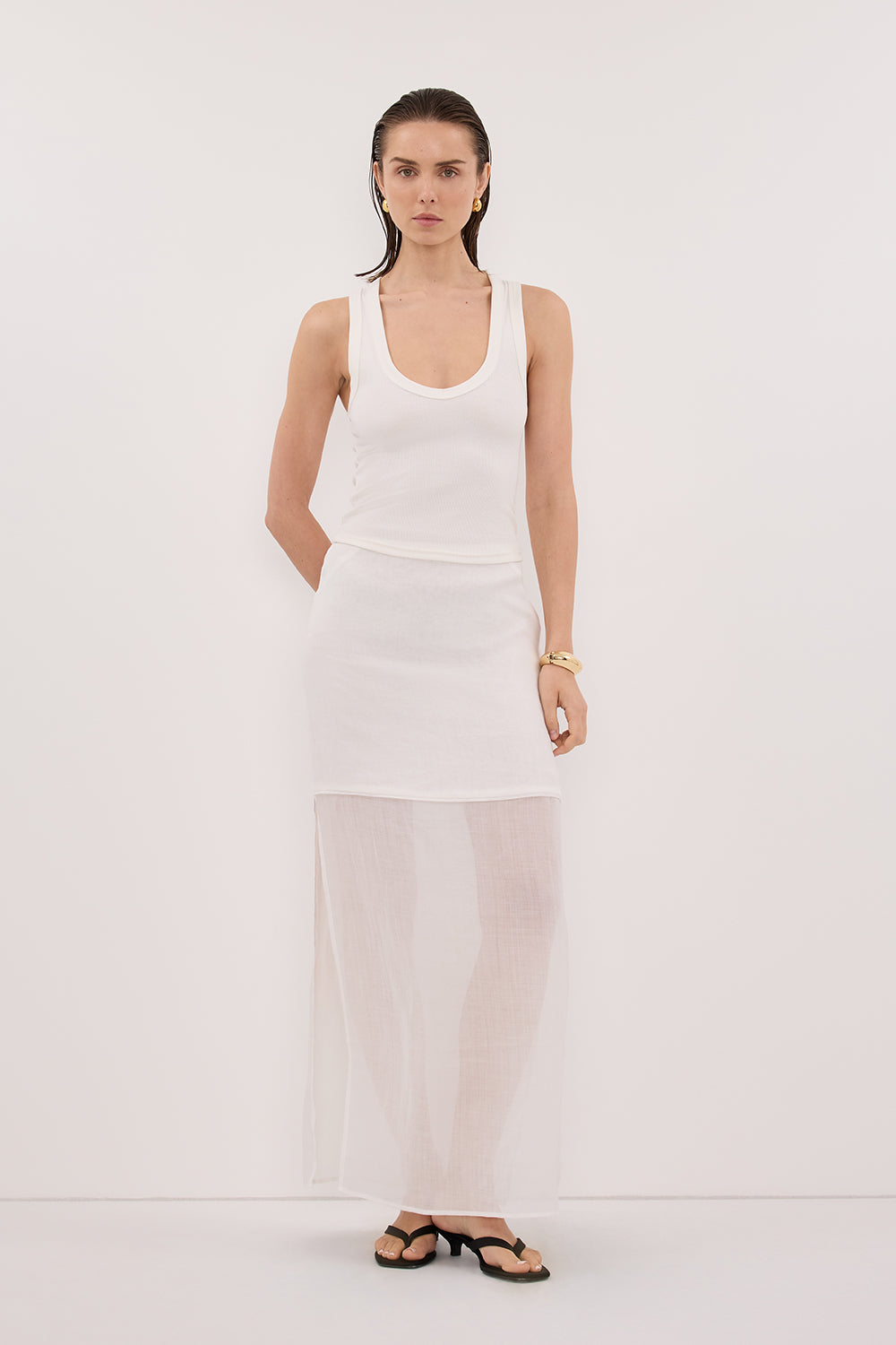 KAI WHITE RAMIE MIDI SKIRT Clothing DISSH Boutiques 16 WHITE 