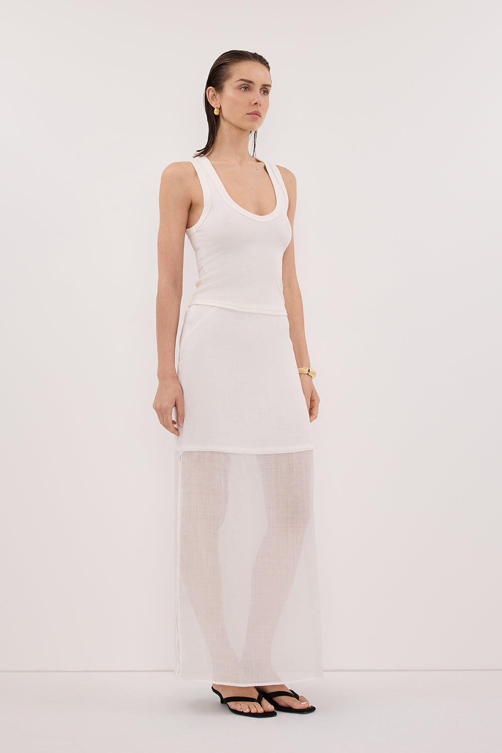 KAI WHITE RAMIE MIDI SKIRT Clothing DISSH Boutiques 