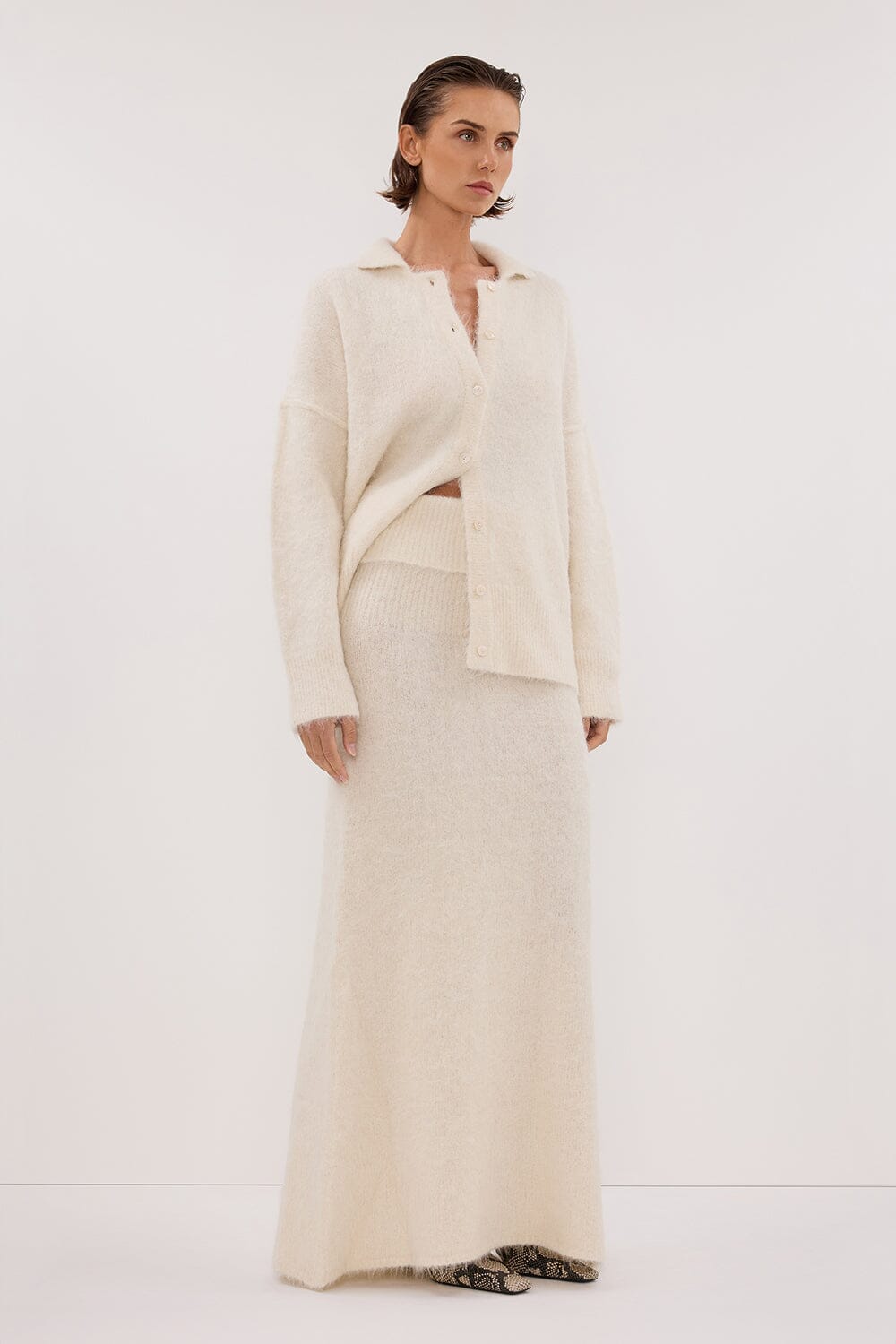 SALMA IVORY KNIT MAXI SKIRT Clothing DISSH Boutiques 