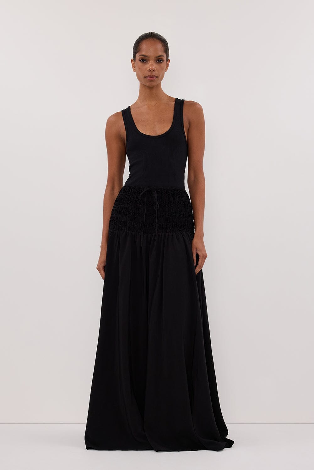 SIERRA BLACK TEXTURED MIDI SKIRT Clothing DISSH Boutiques 