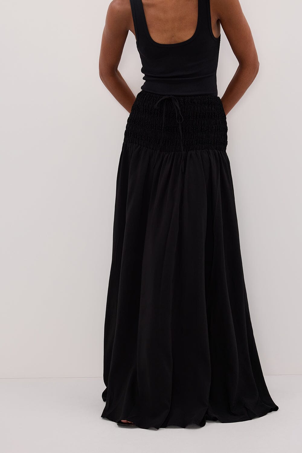 SIERRA BLACK TEXTURED MIDI SKIRT Clothing DISSH Boutiques 