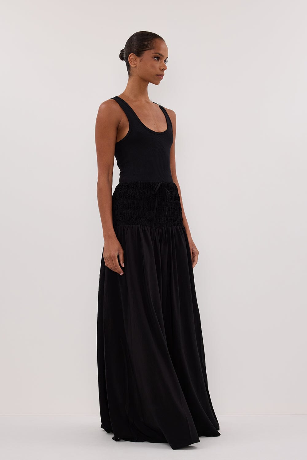 SIERRA BLACK TEXTURED MIDI SKIRT Clothing DISSH Boutiques 