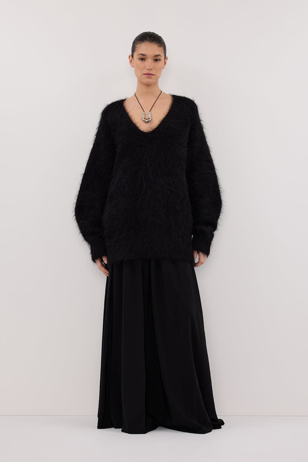 SIERRA BLACK TEXTURED MIDI SKIRT Clothing DISSH Boutiques 