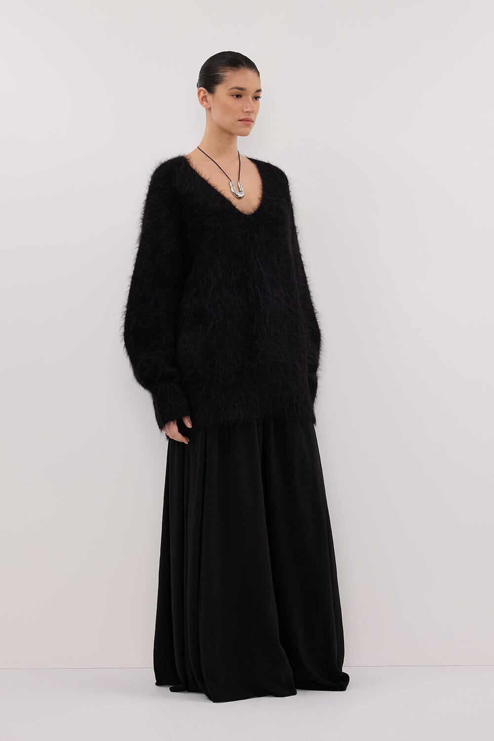 SIERRA BLACK TEXTURED MIDI SKIRT Clothing DISSH Boutiques 