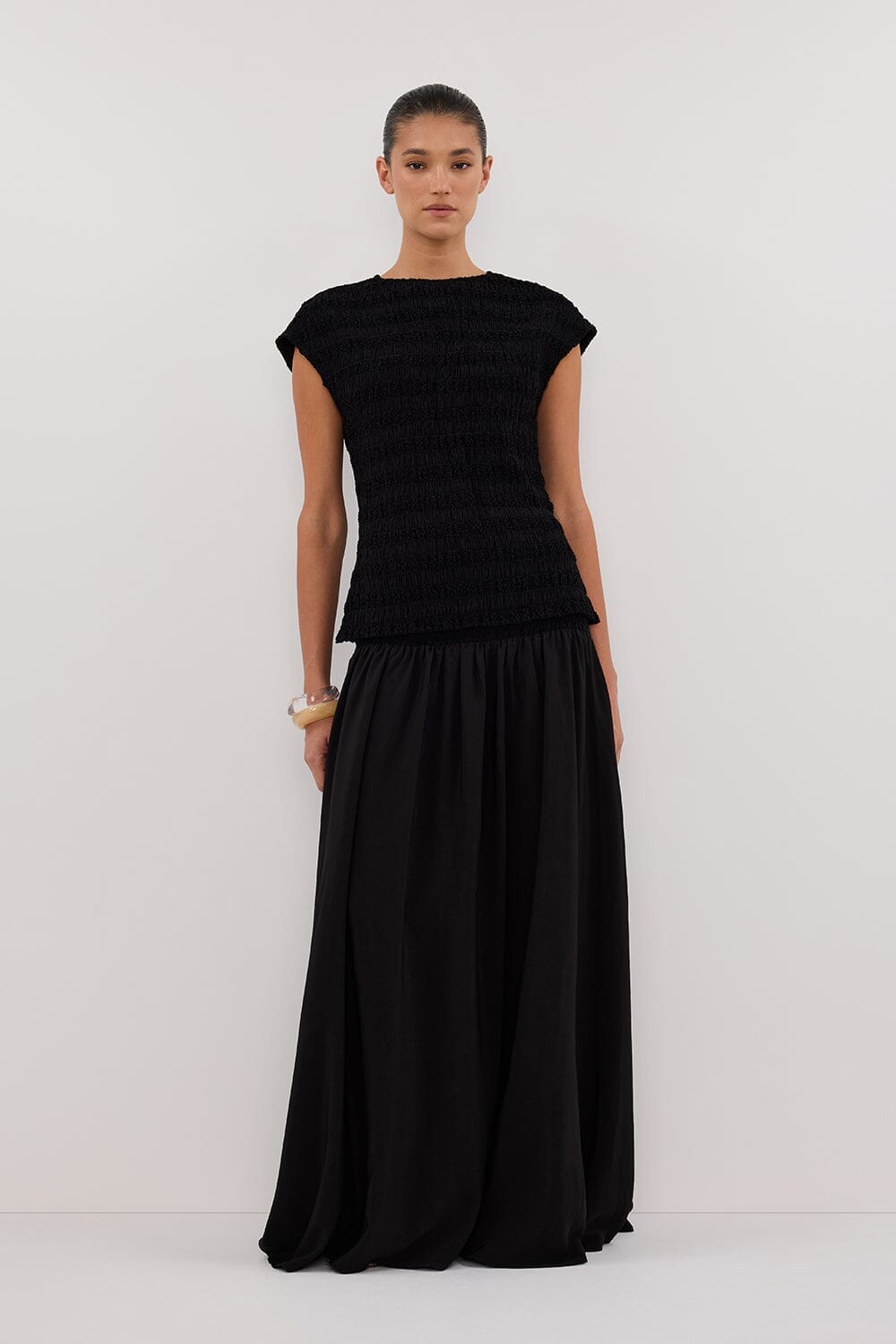 SIERRA BLACK TEXTURED MIDI SKIRT Clothing DISSH Boutiques 