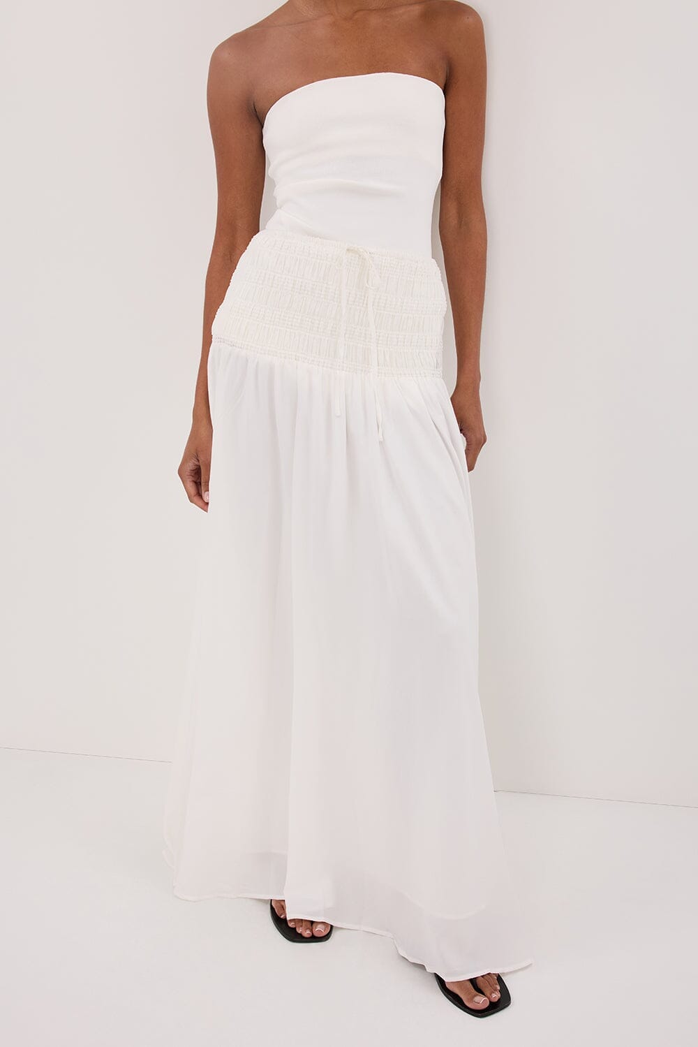 SIERRA WHITE TEXTURED MIDI SKIRT Clothing DISSH Boutiques 
