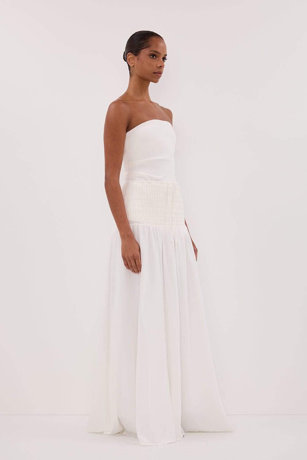 SIERRA WHITE TEXTURED MIDI SKIRT Clothing DISSH Boutiques 
