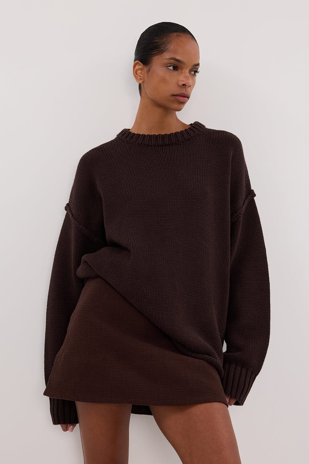 NIEVE CHOCOLATE MINI SKIRT Clothing DISSH Boutiques 12 CHOCOLATE 