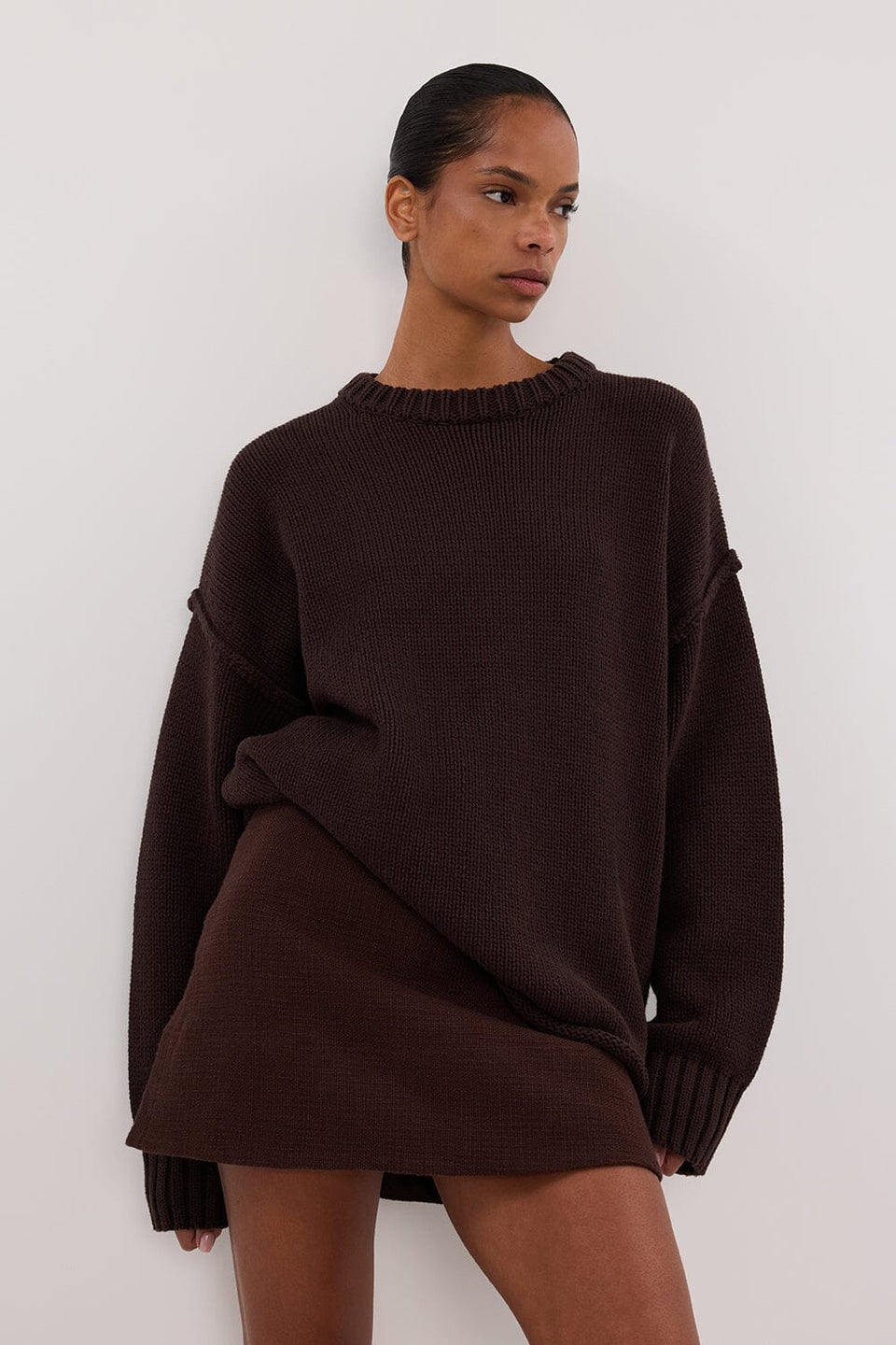 NIEVE CHOCOLATE MINI SKIRT Clothing DISSH Boutiques 12 CHOCOLATE 