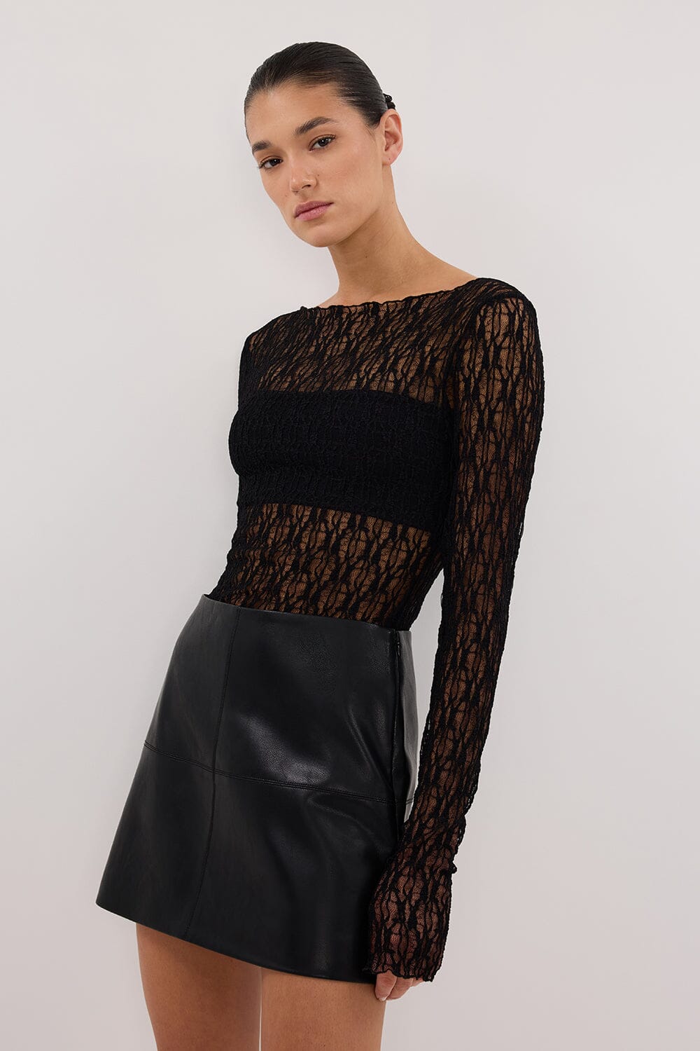 MONTY BLACK FAUX LEATHER MINI SKIRT Clothing DISSH Boutiques 
