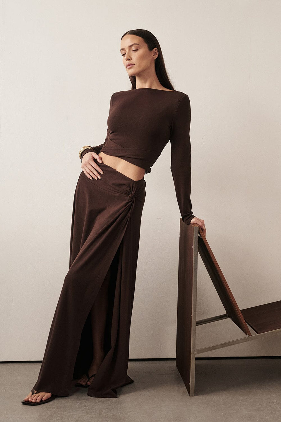 HADLEY CHOC TWIST MIDI SKIRT Clothing DISSH Boutiques 