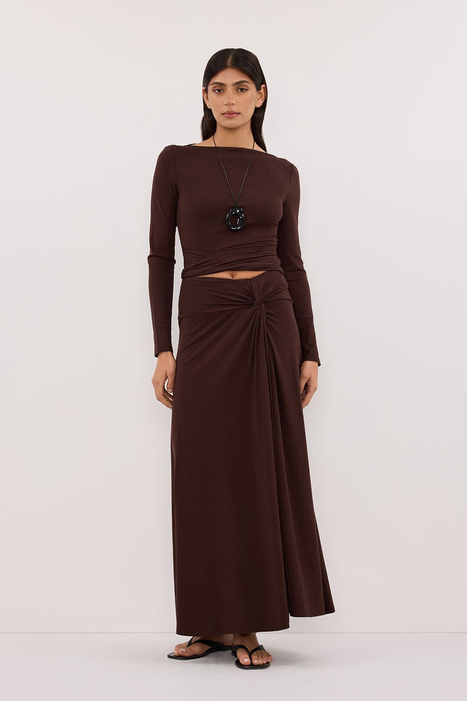 HADLEY CHOC TWIST MIDI SKIRT Clothing DISSH Boutiques 