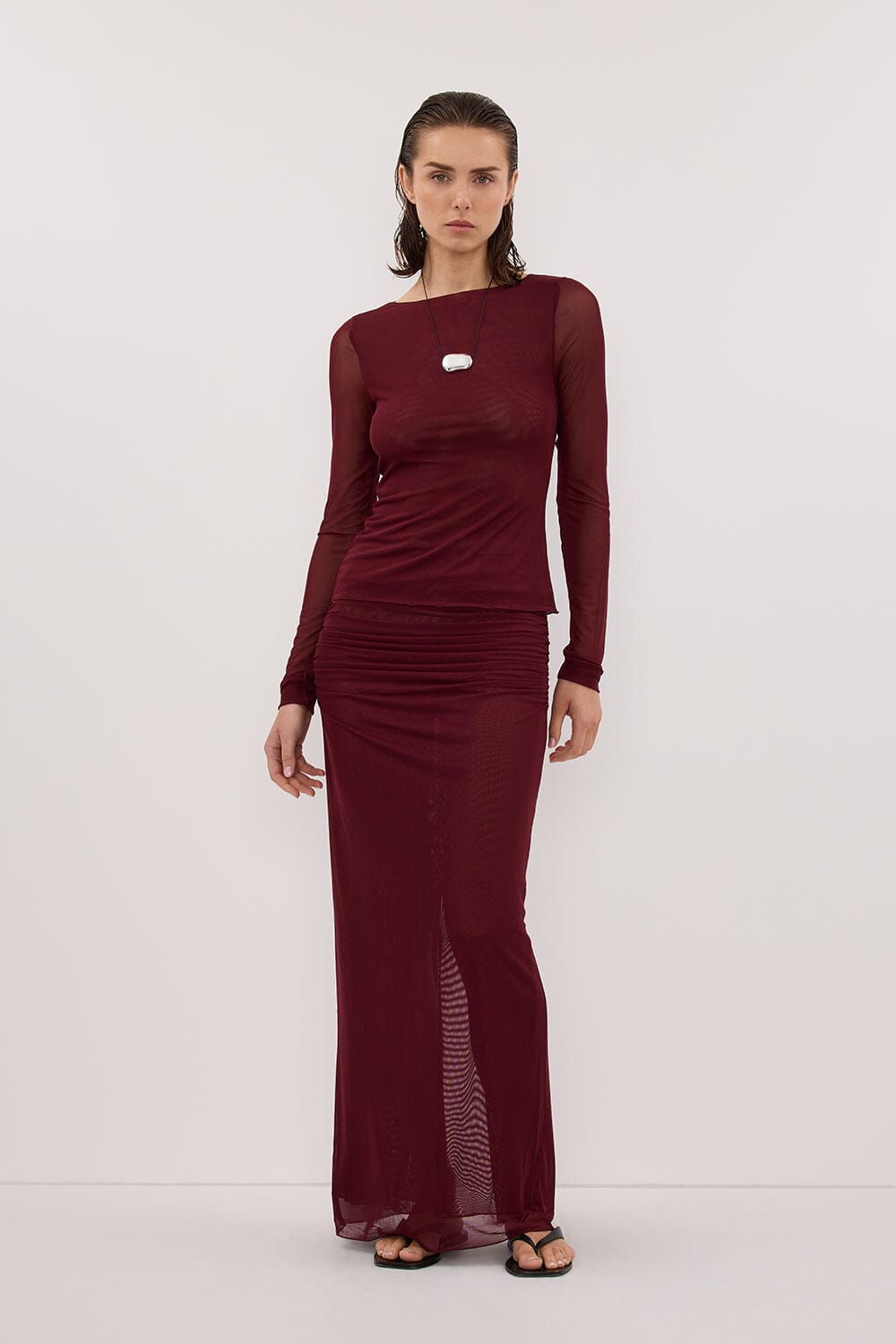 NYRA WINE COLUMN MIDI SKIRT Clothing DISSH Boutiques 