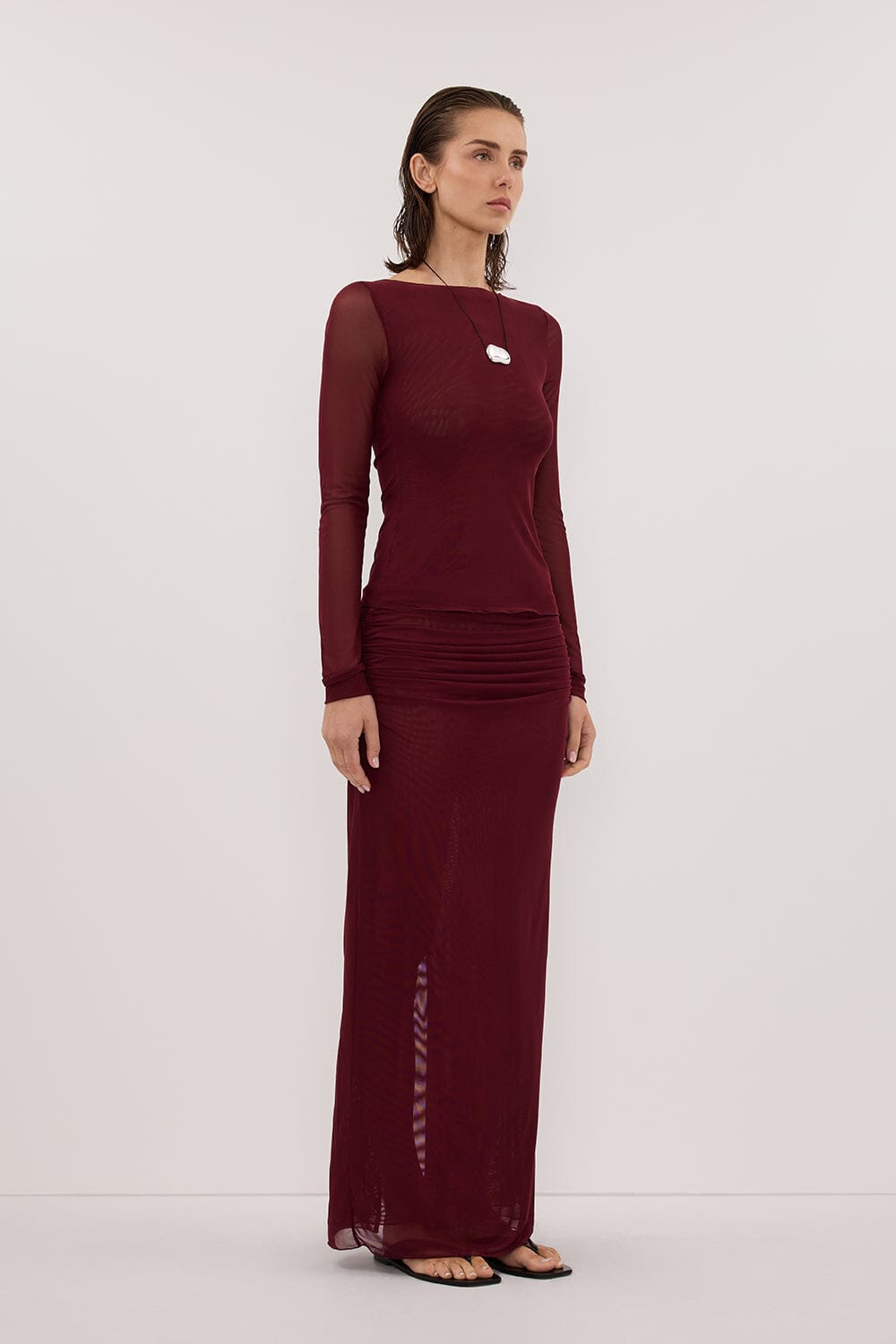 NYRA WINE COLUMN MIDI SKIRT Clothing DISSH Boutiques 