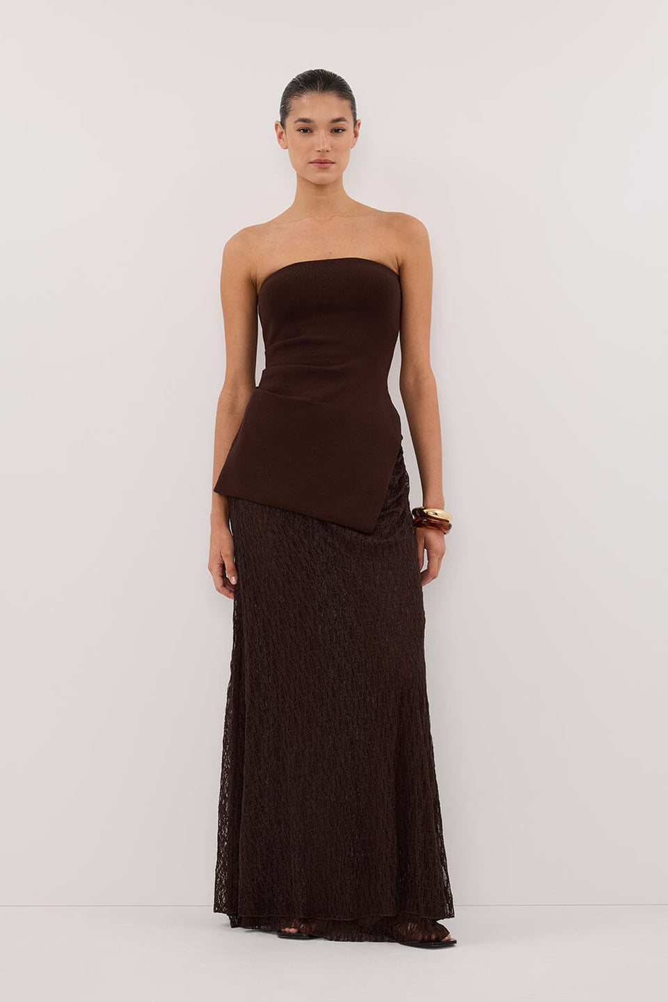 LIZZIE DARK CHOC LAYERED LACE SKIRT Clothing DISSH Boutiques 