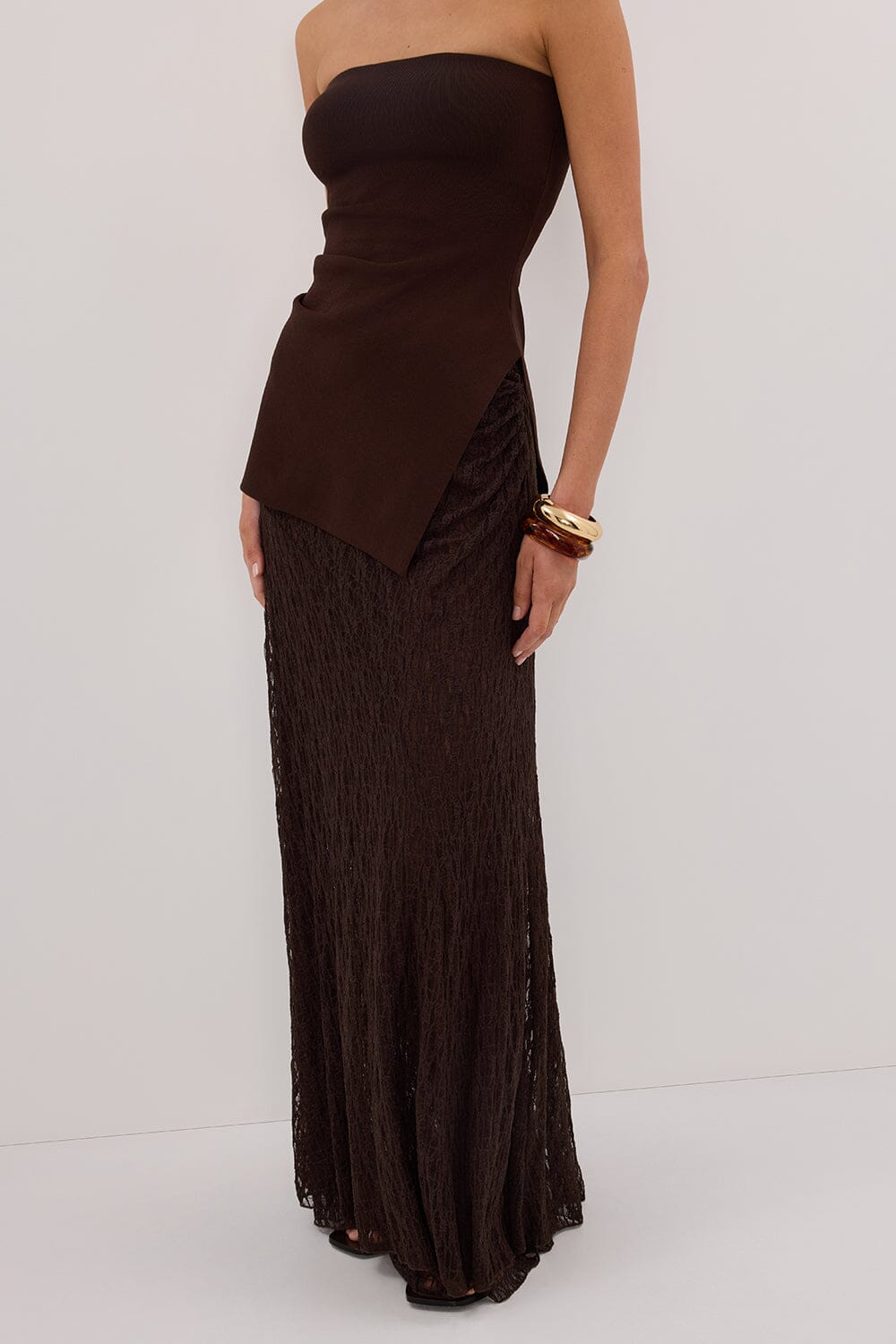 LIZZIE DARK CHOC LAYERED LACE SKIRT Clothing DISSH Boutiques 