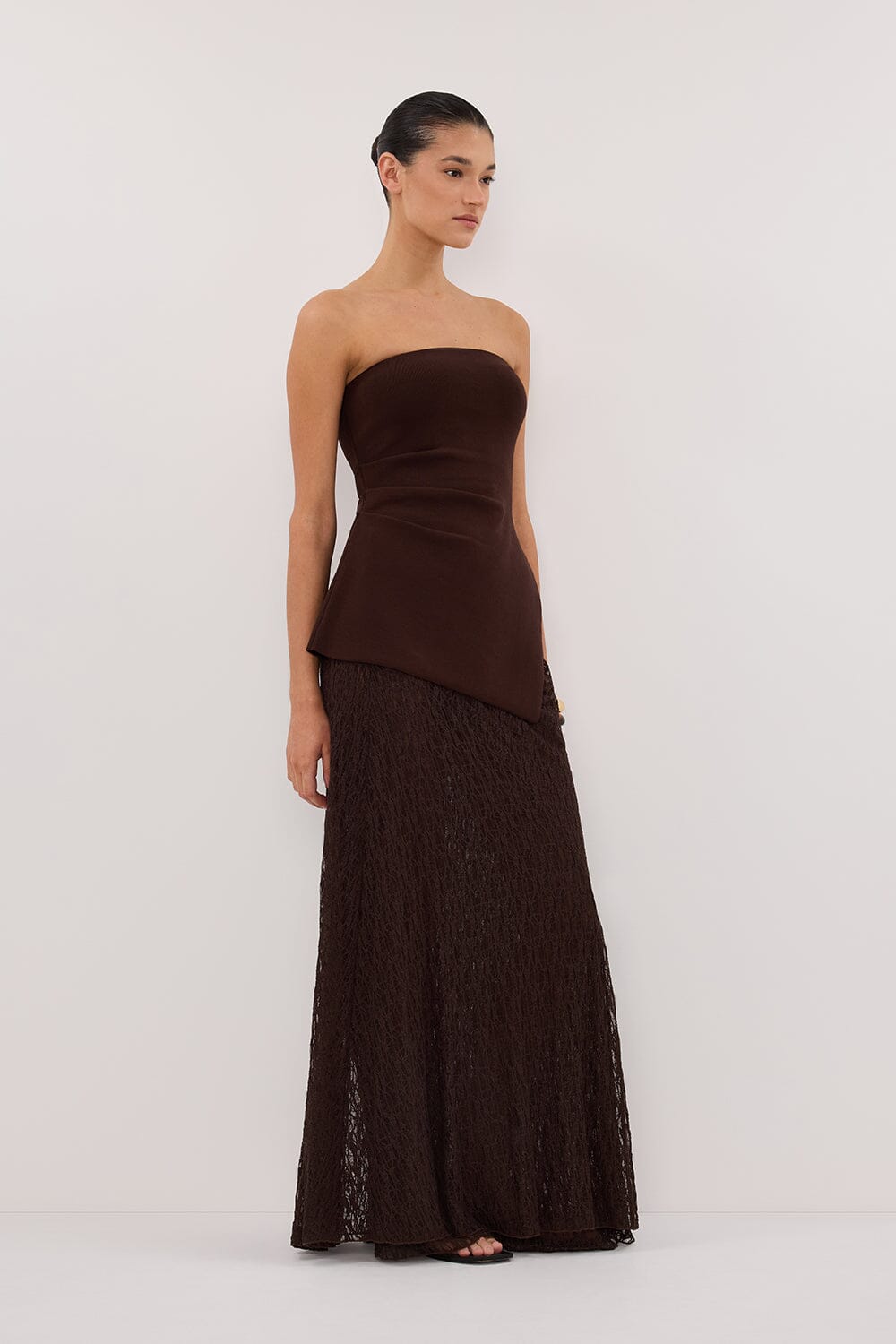 LIZZIE DARK CHOC LAYERED LACE SKIRT Clothing DISSH Boutiques 