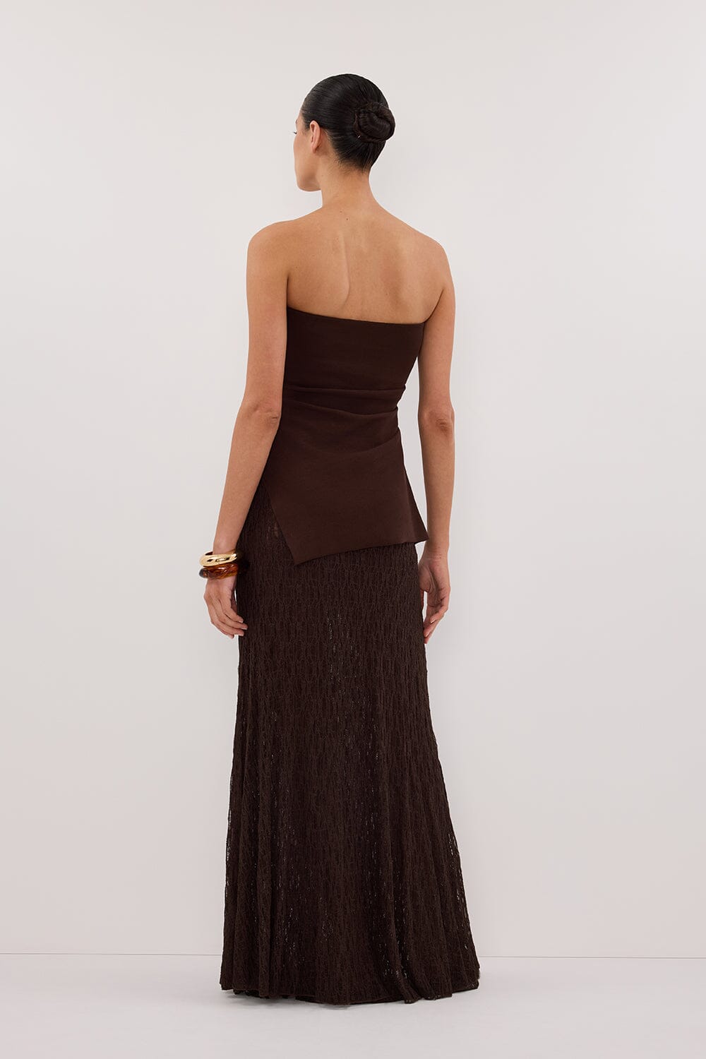 LIZZIE DARK CHOC LAYERED LACE SKIRT Clothing DISSH Boutiques 