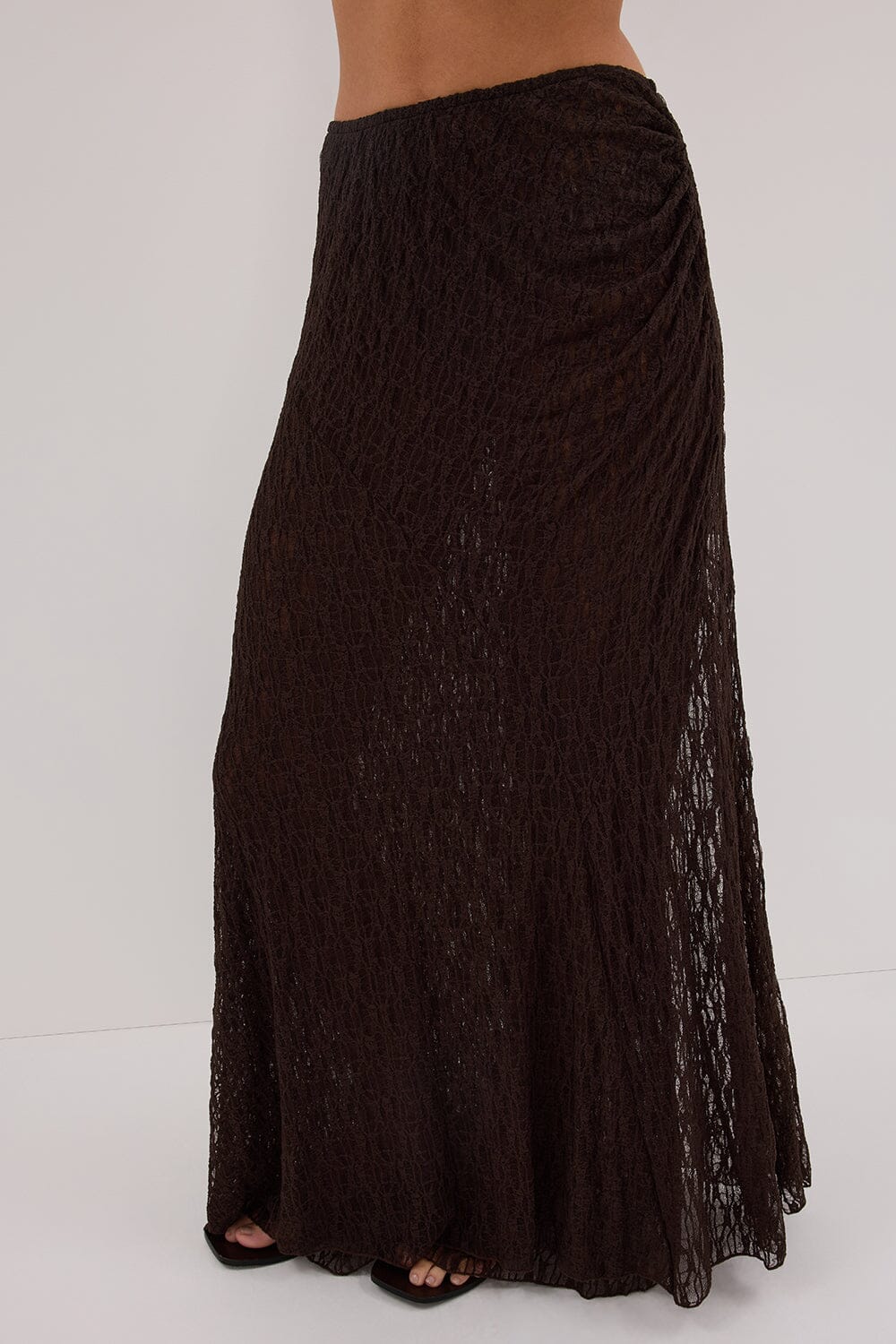 LIZZIE DARK CHOC LAYERED LACE SKIRT Clothing DISSH Boutiques 