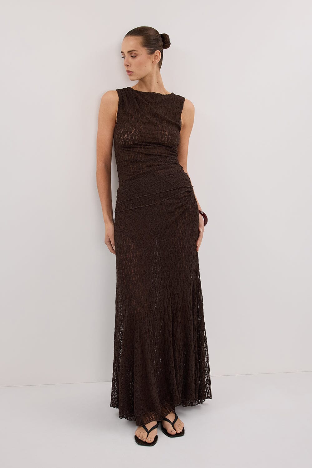 LIZZIE DARK CHOC LAYERED LACE SKIRT Clothing DISSH Boutiques 