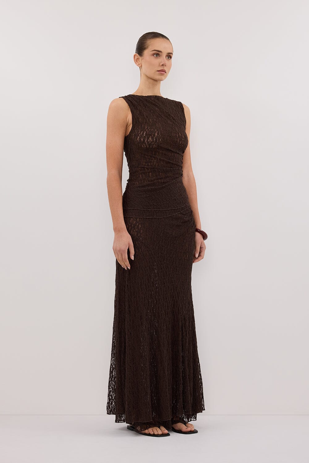 LIZZIE DARK CHOC LAYERED LACE SKIRT Clothing DISSH Boutiques 