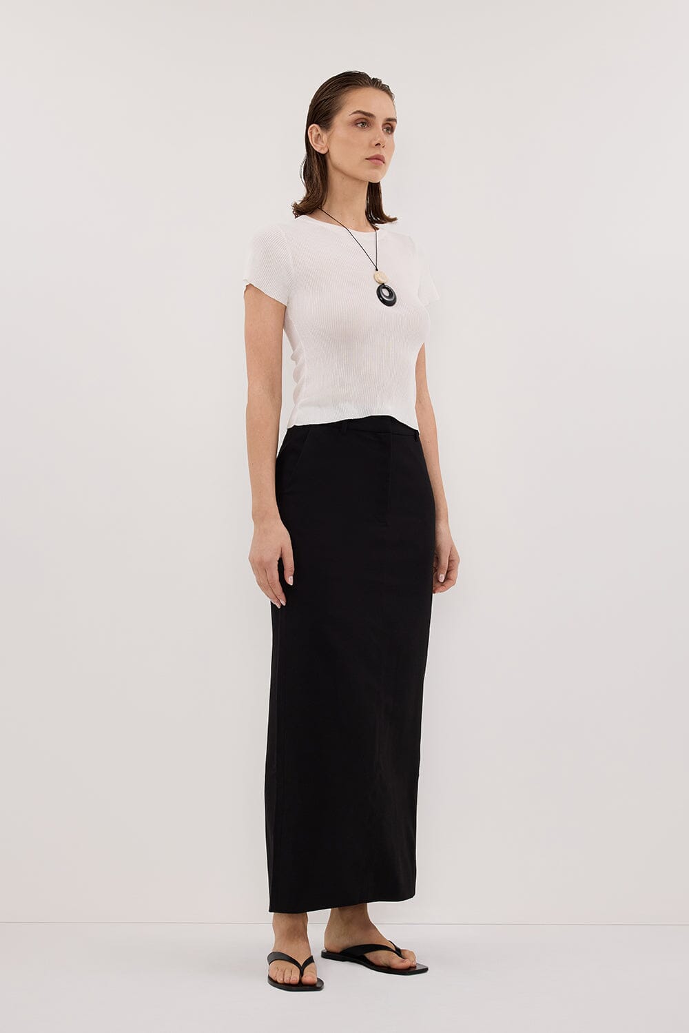 LIZA BLACK TAILORED MIDI SKIRT Clothing DISSH Boutiques 