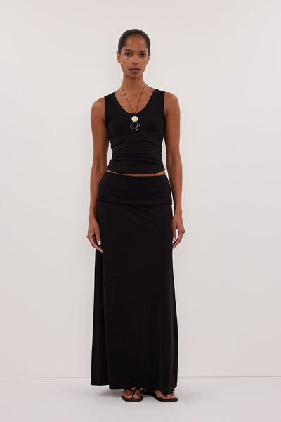 Kristen wearing JULIE BLACK MODAL BLEND MAXI SKIRT