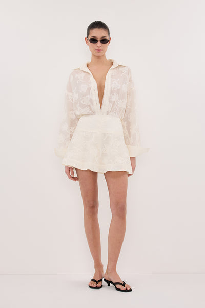 Aude wearing AZALEA OFF WHITE JACQUARD MINI SKIRT