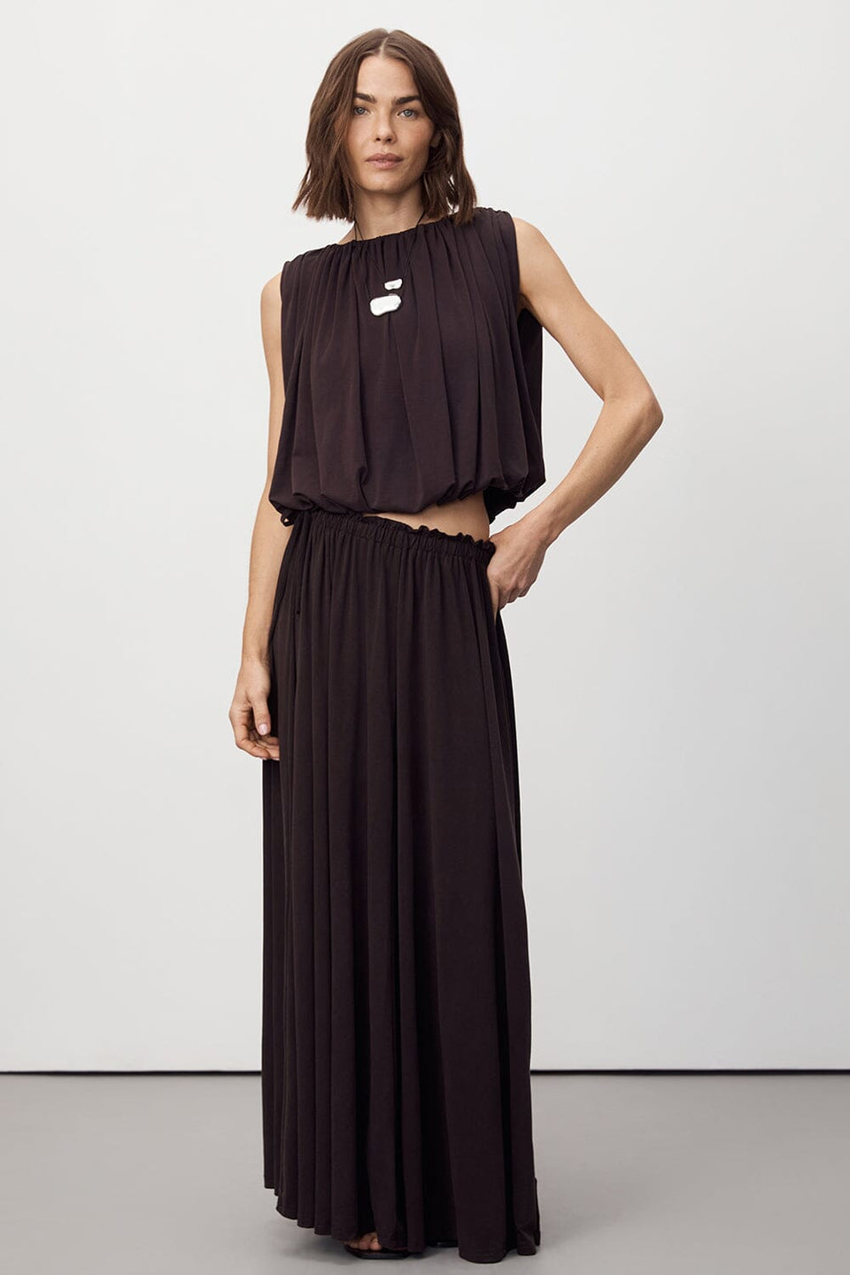AVA BURNT CHOC MODAL BLEND MIDI SKIRT Clothing DISSH Boutiques XXS BURNT CHOC 