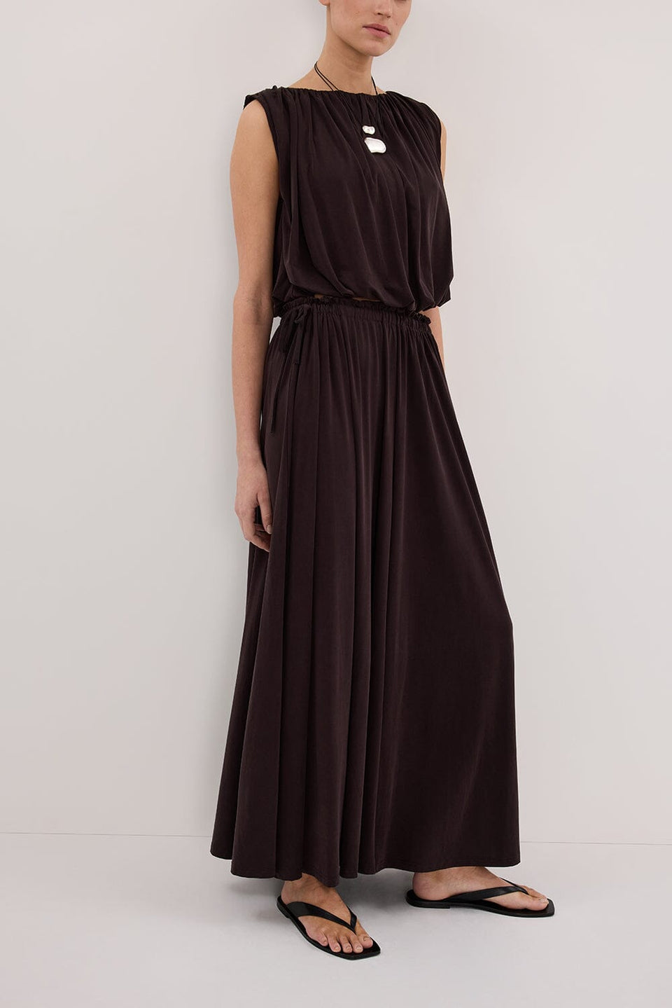 AVA BURNT CHOC MODAL BLEND MIDI SKIRT Clothing DISSH Boutiques 