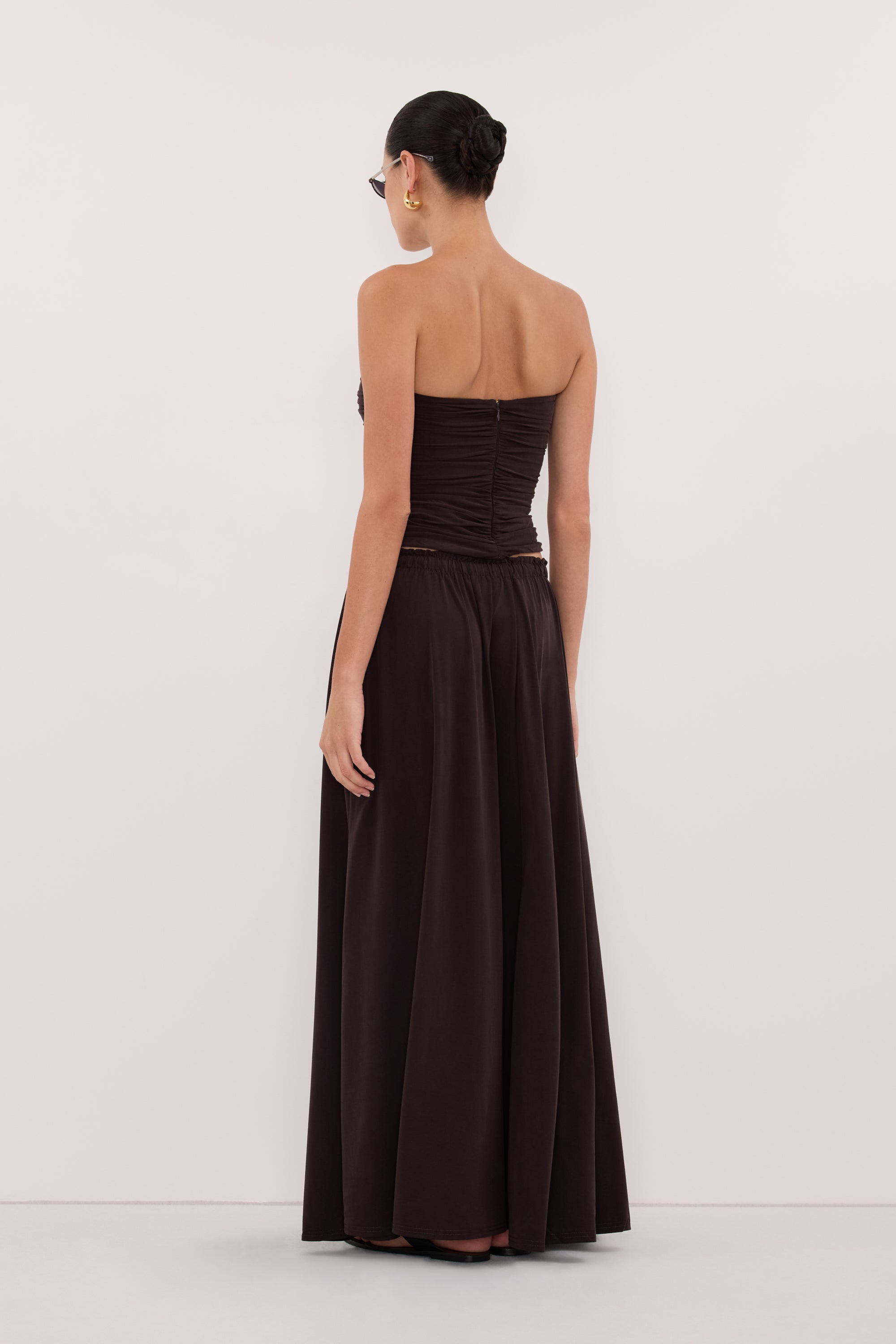 AVA BURNT CHOC MODAL BLEND MIDI SKIRT